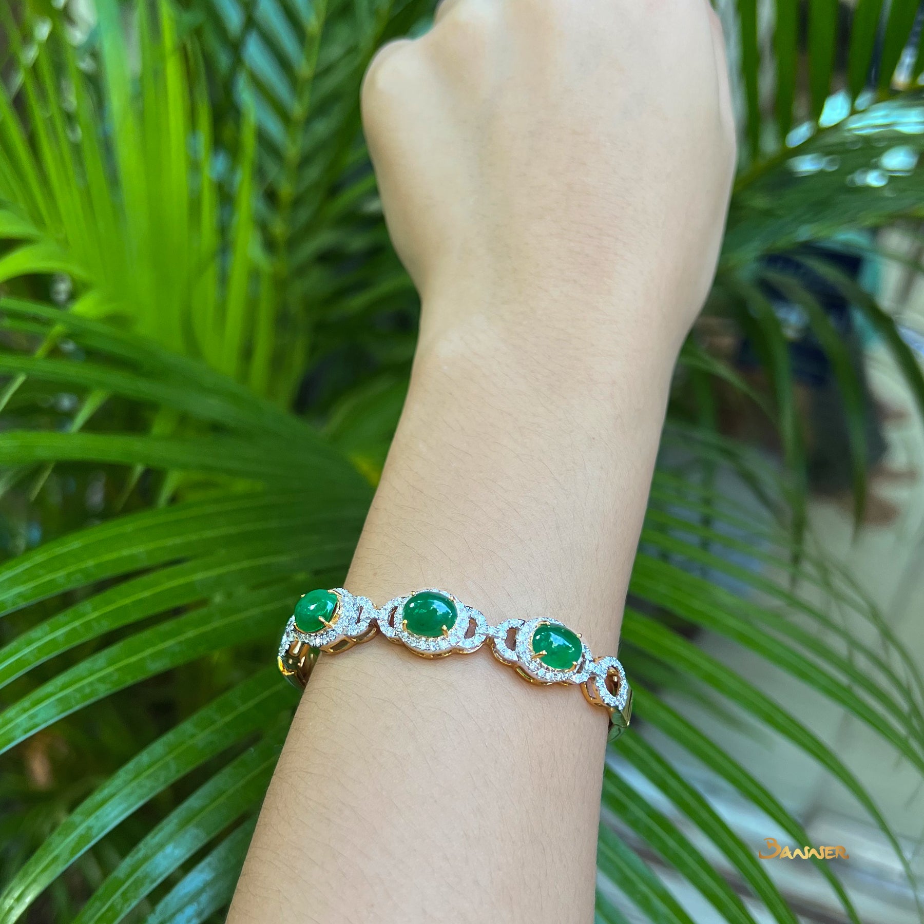 Green Jade and Diamond Halo Bracelet