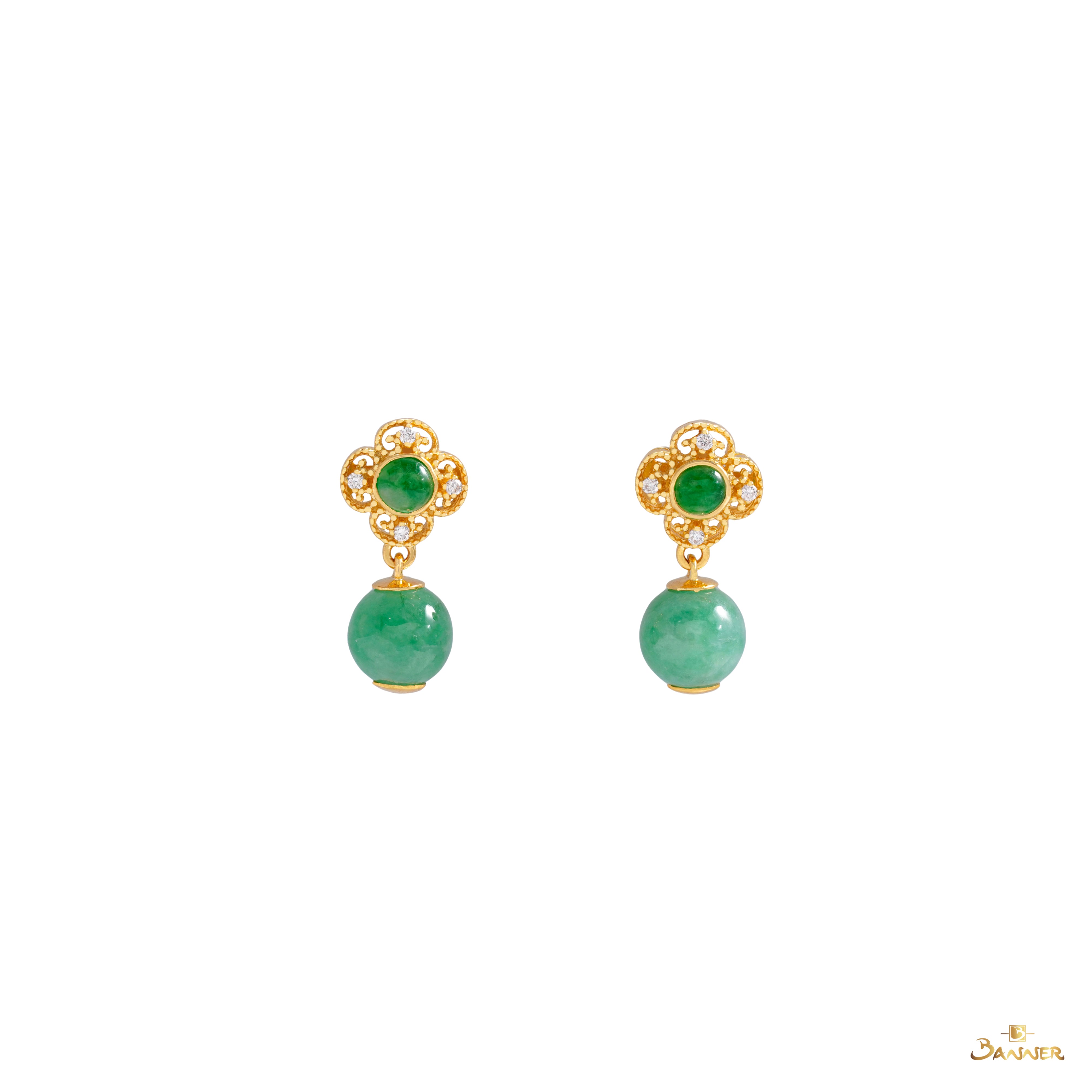 Jade and Diamond Kanote Dangle Earrings