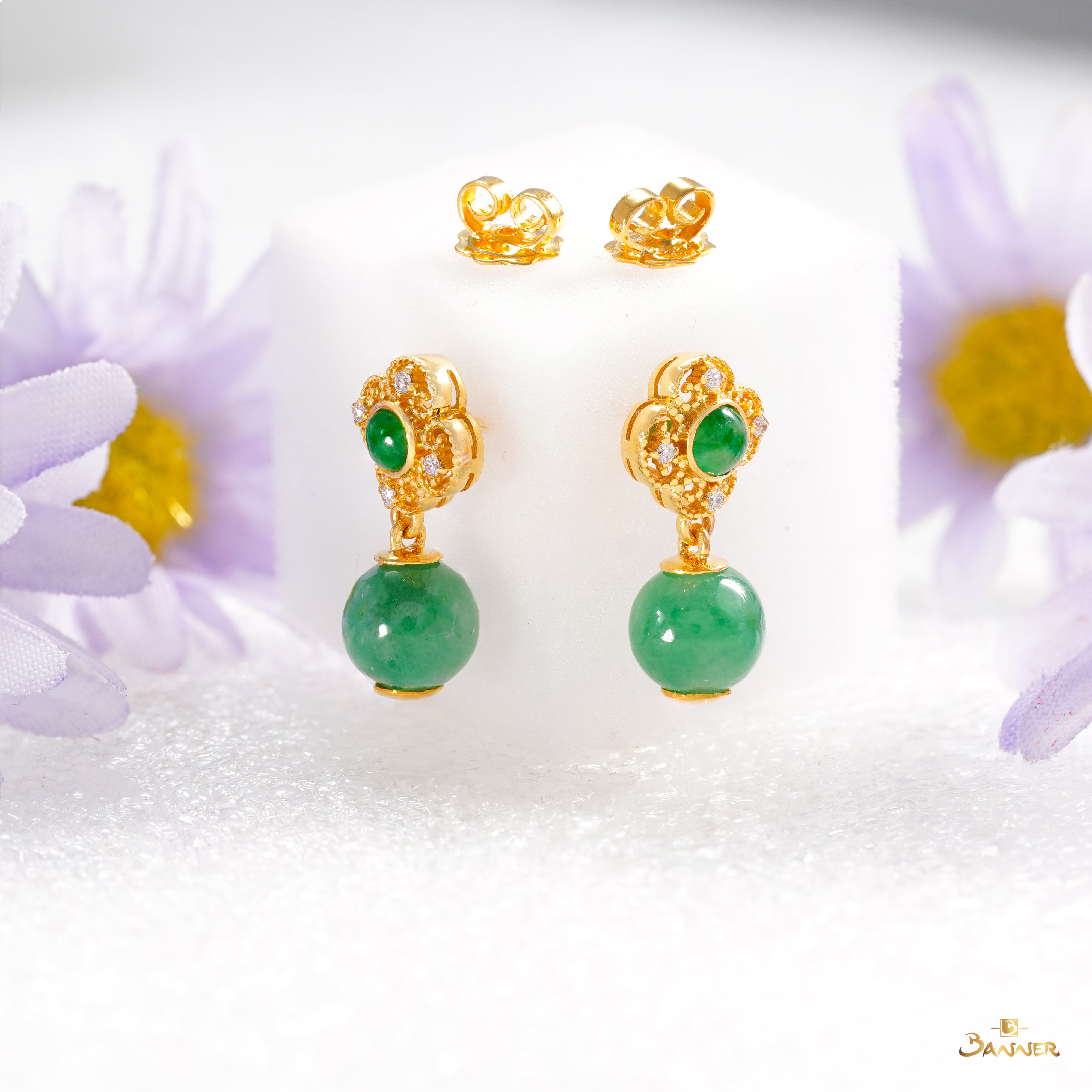 Jade and Diamond Kanote Dangle Earrings