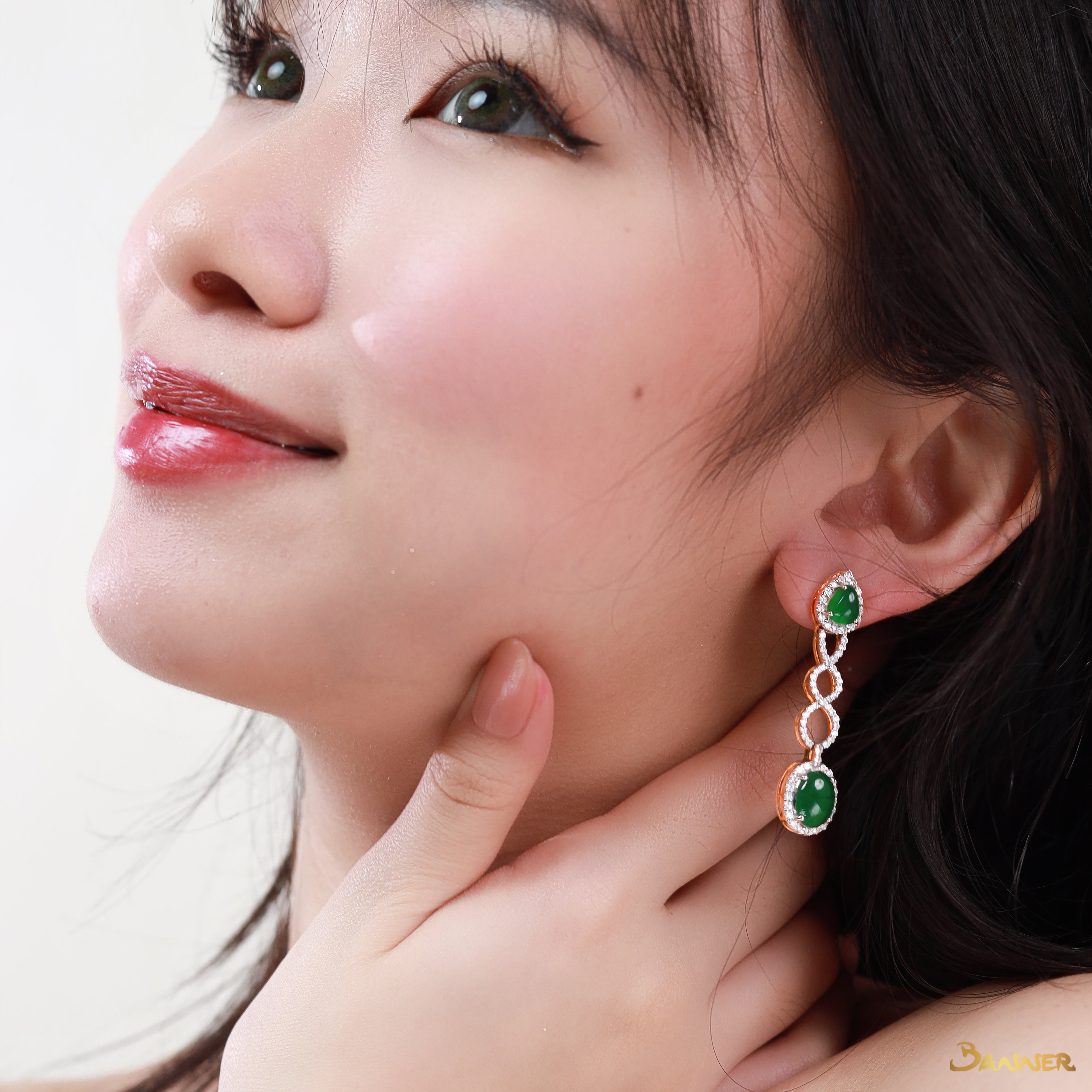 Jade and Diamond Dangle Earrings