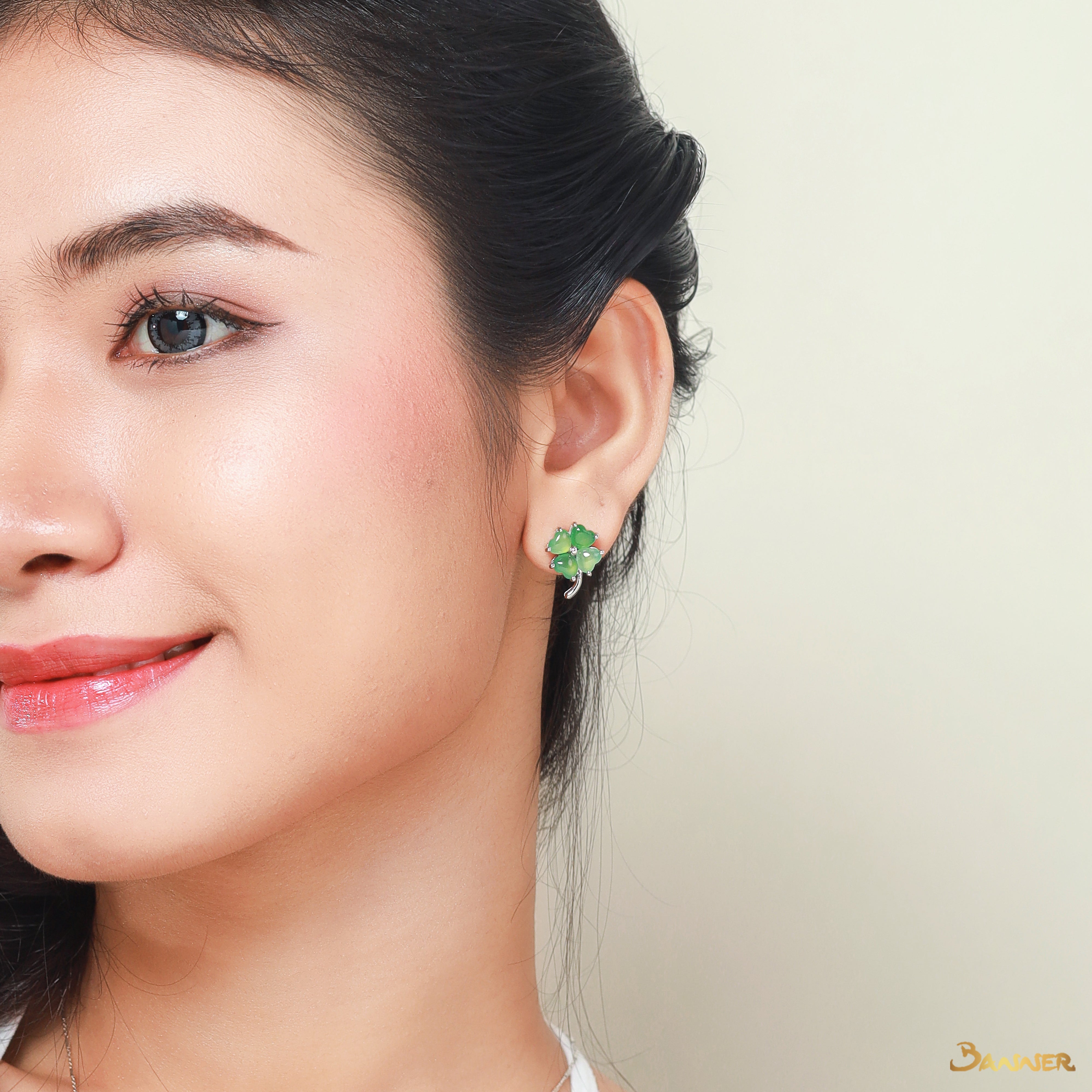 Green Jade Clover Earrings