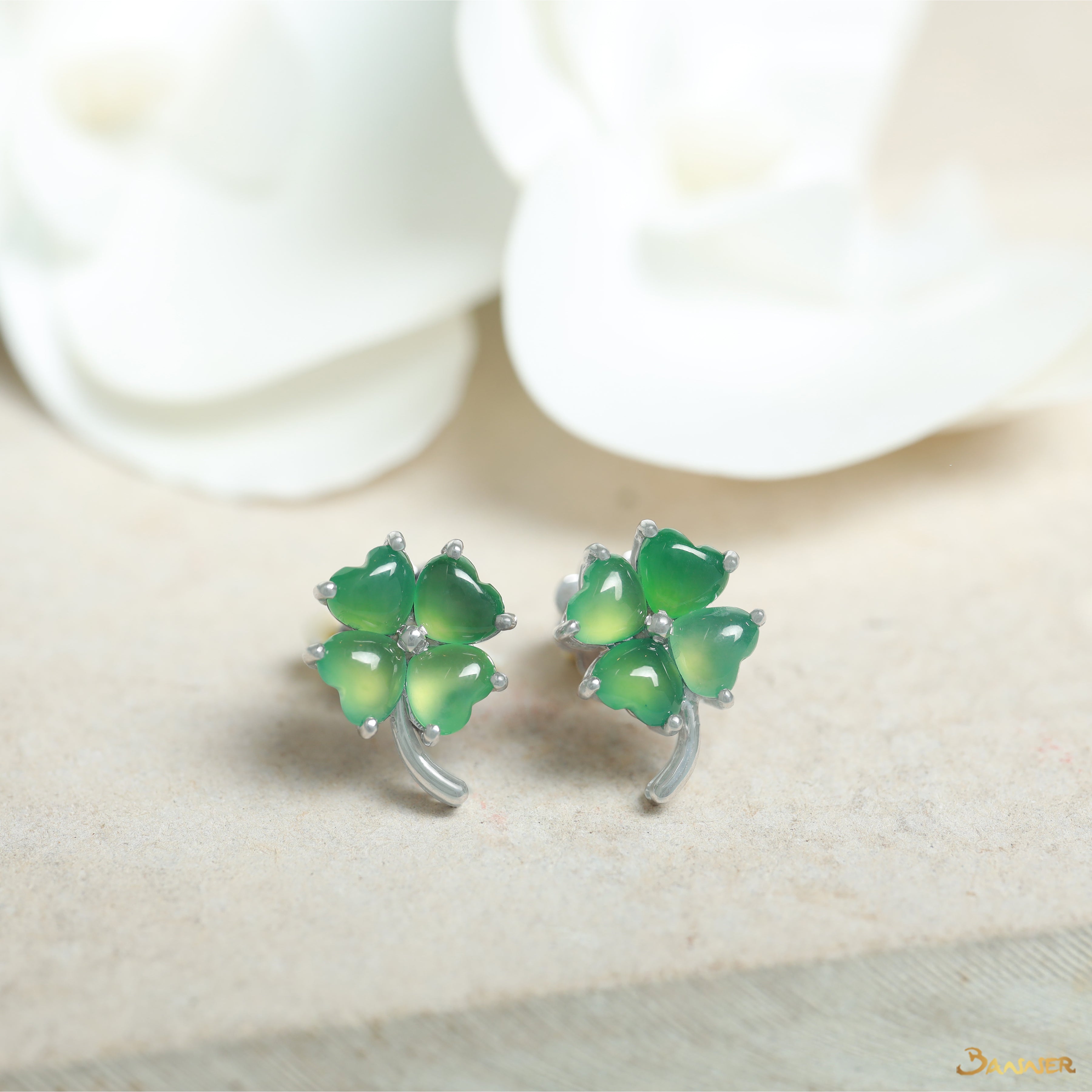 Green Jade Clover Earrings