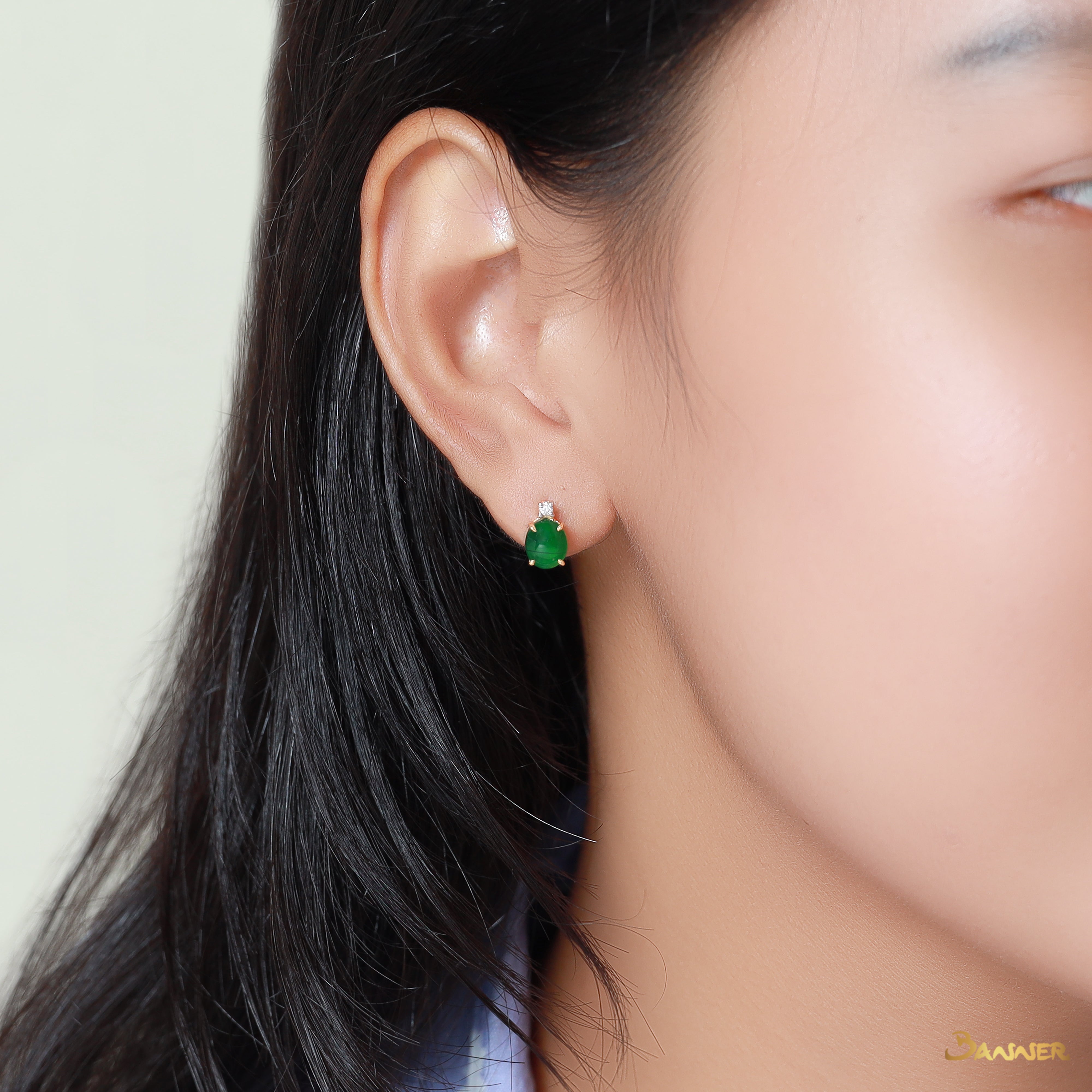 Jade and Diamond Petite Earrings