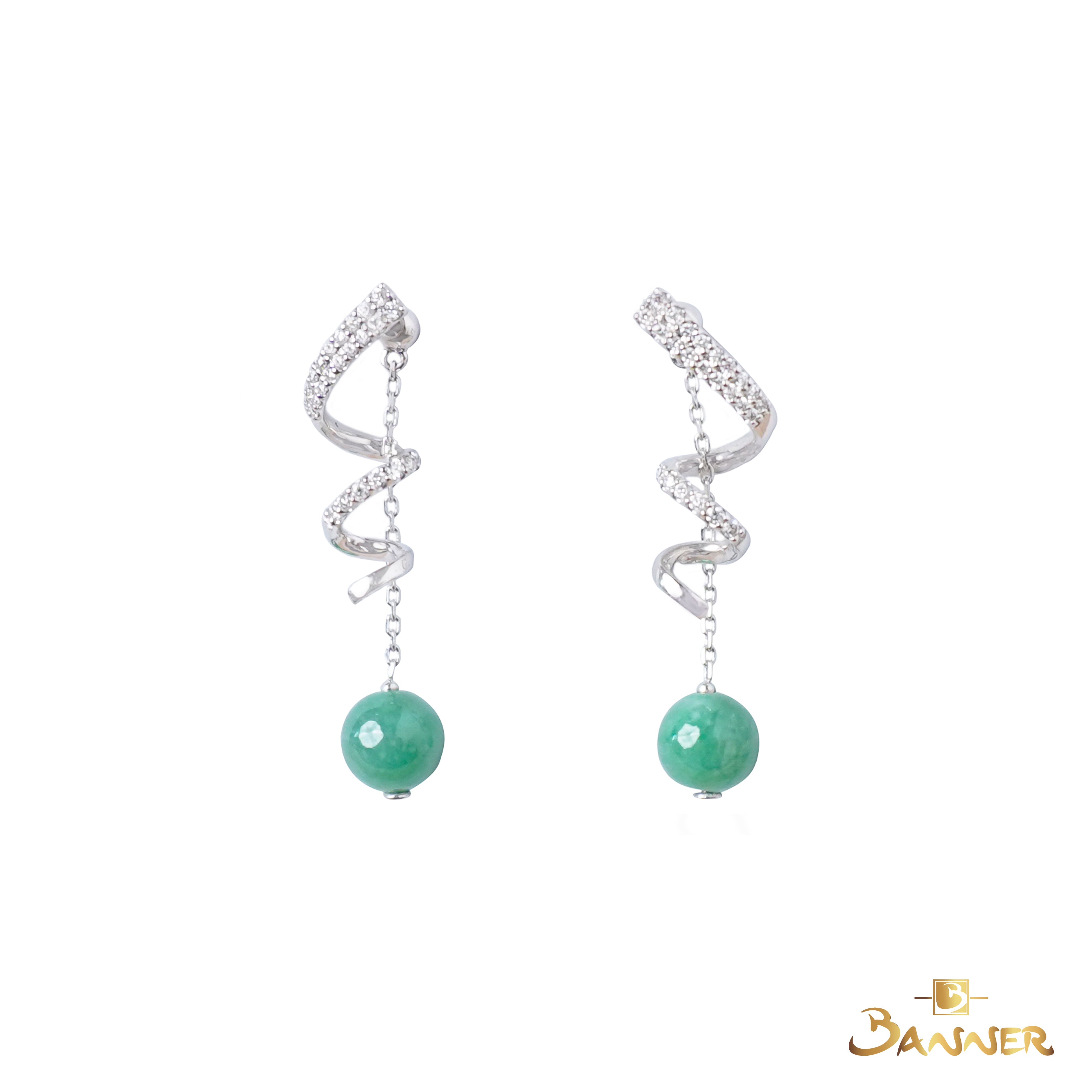 Jade and Diamond Mistletoe Earrings