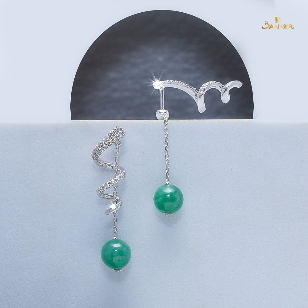 Jade and Diamond Mistletoe Earrings