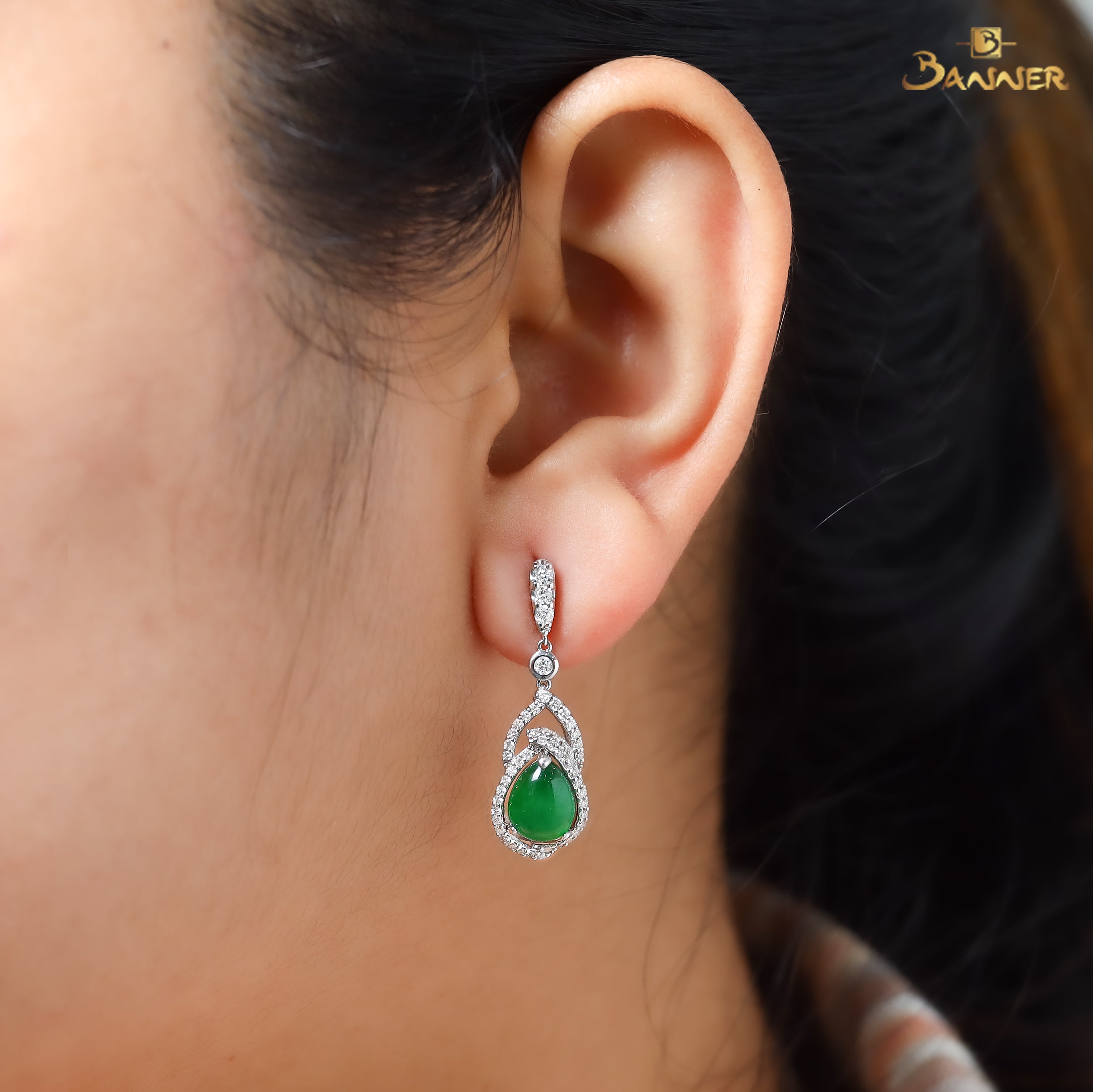 Jade and Diamond Dangle Earrings