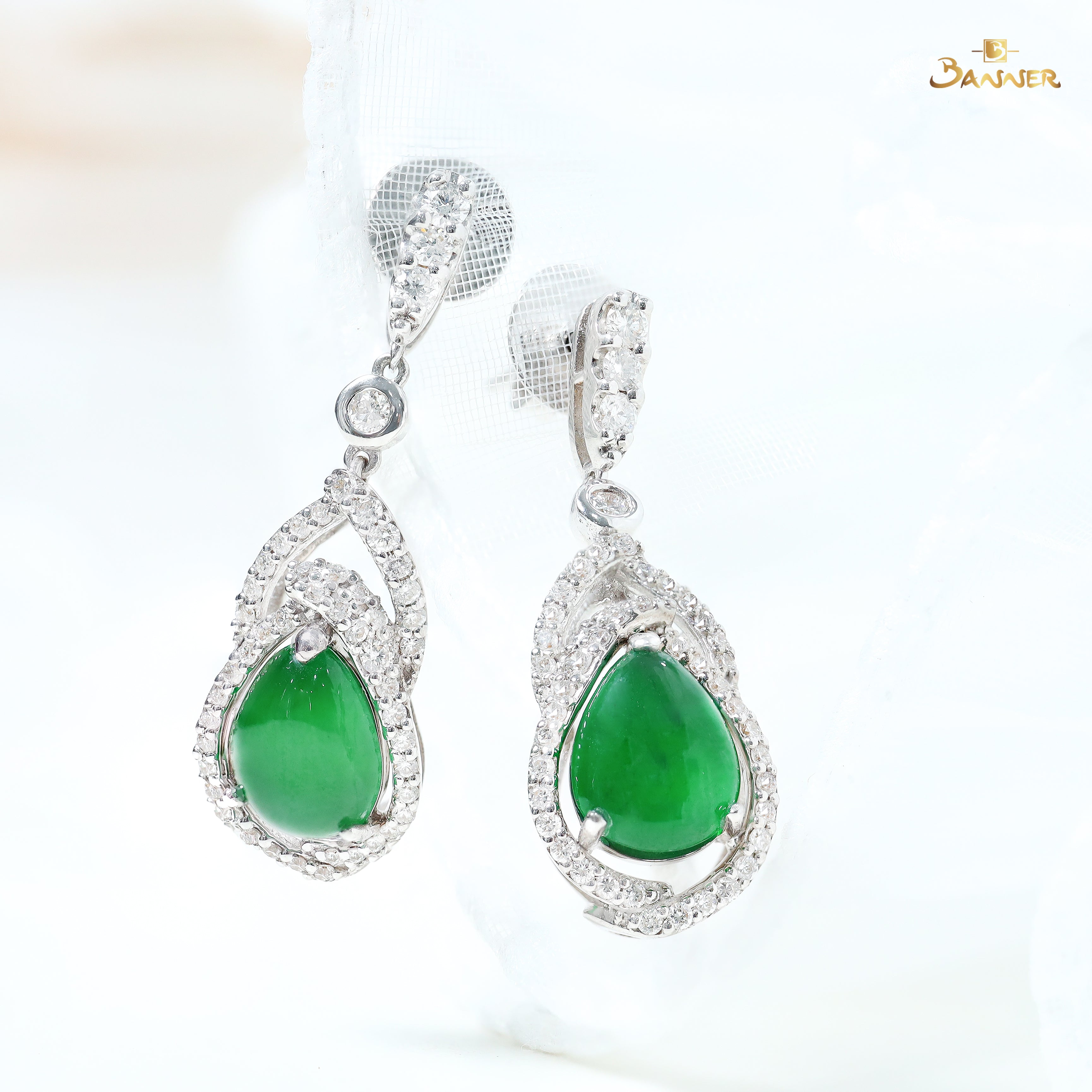 Jade and Diamond Dangle Earrings