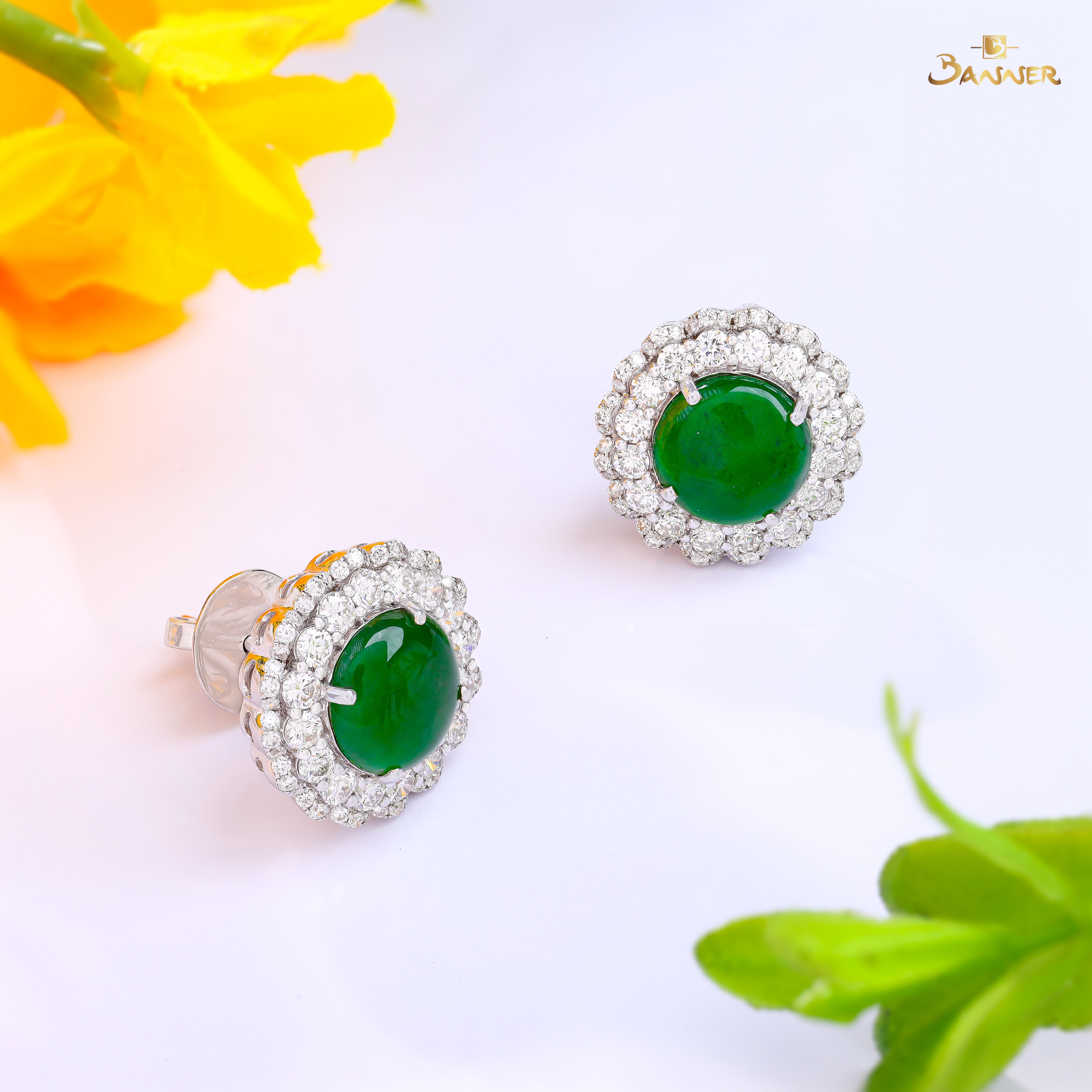 Jade and Diamond Halo Earrings