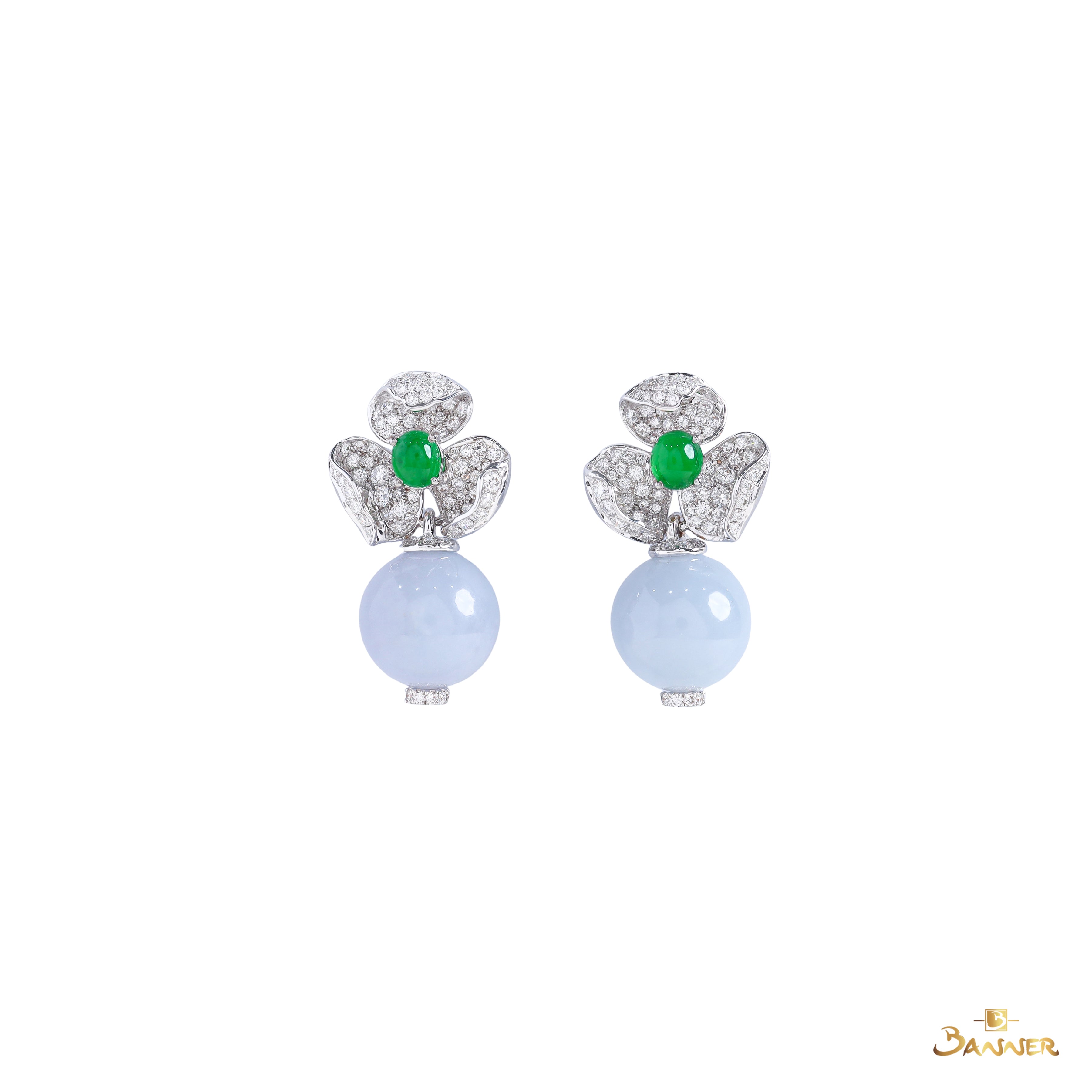Lavender Jade , Green Jade and Diamond Orchid Earrings