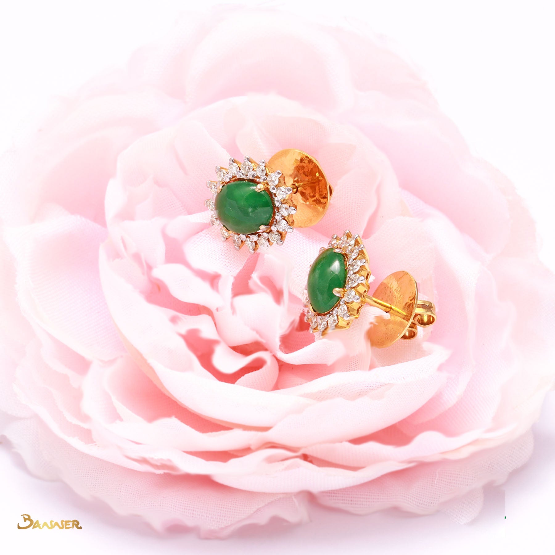 Jade and Diamond Sunflower Earrings