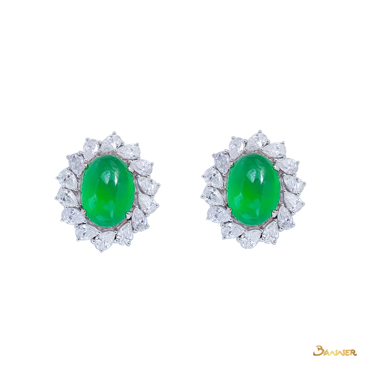 Green Jade and Diamond Floral Earrings