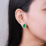 Green Jade and Diamond Floral Earrings