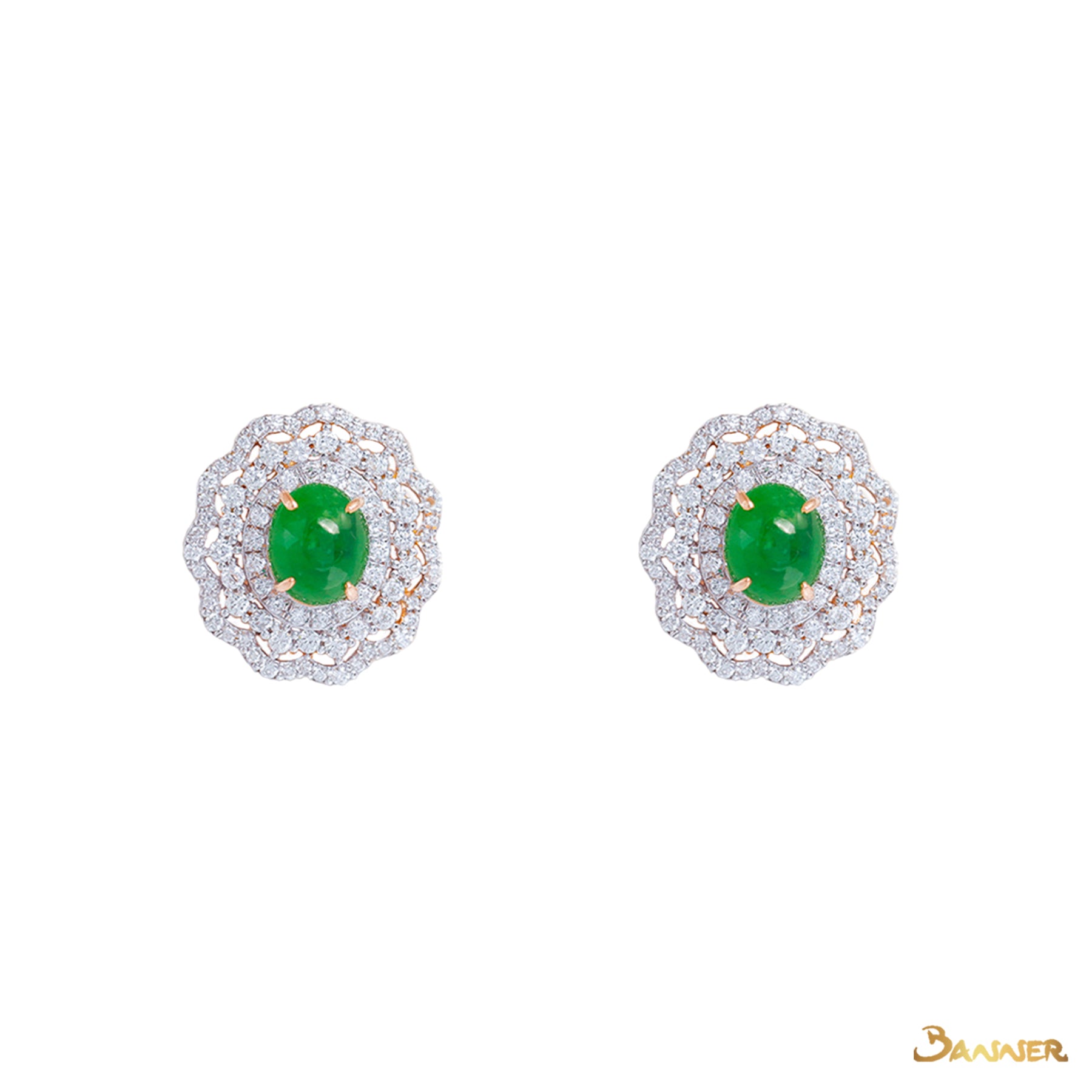 Green Jade and Diamond Floral Earrings