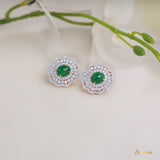 Green Jade and Diamond Floral Earrings