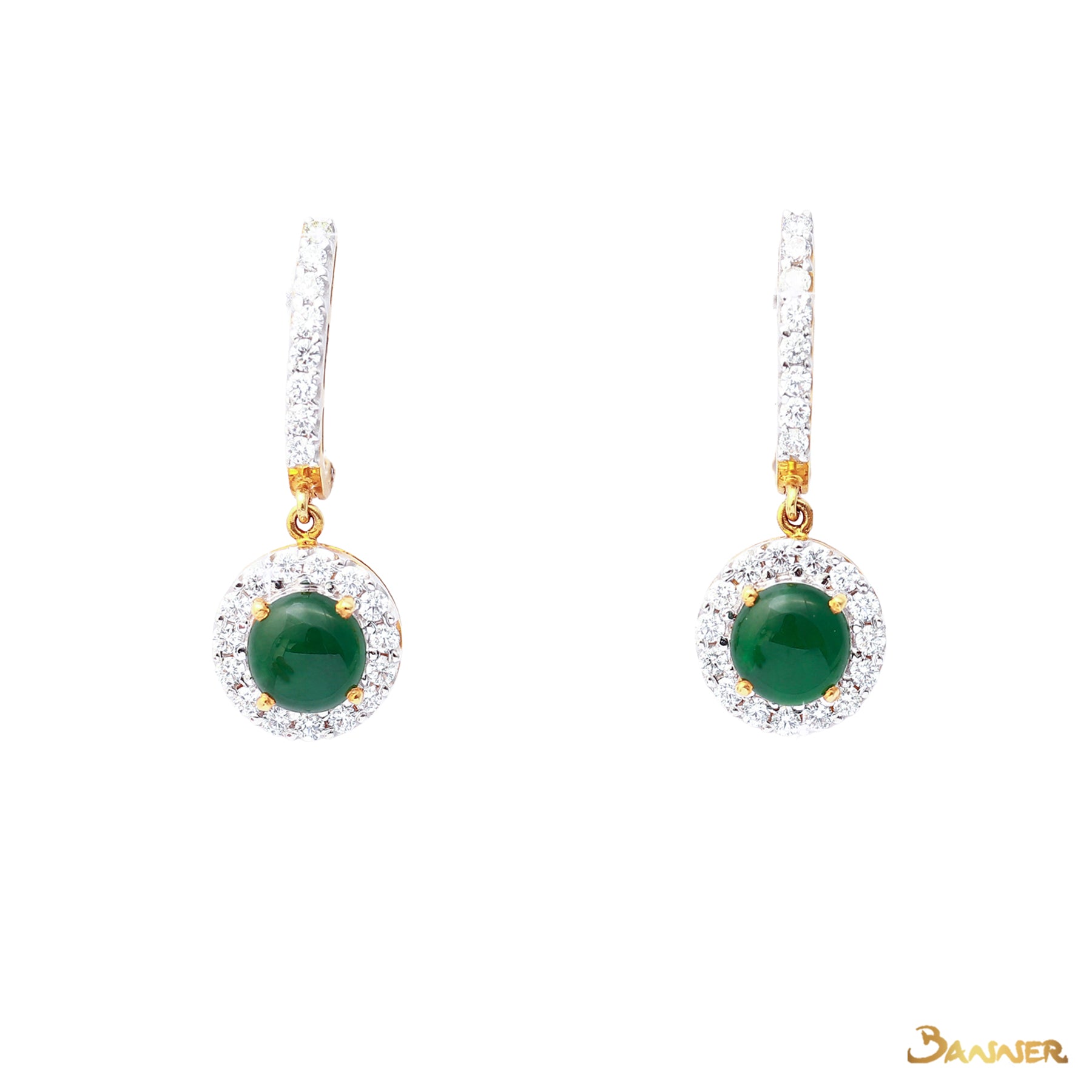 Jade and Diamond Halo Dangle Earrings