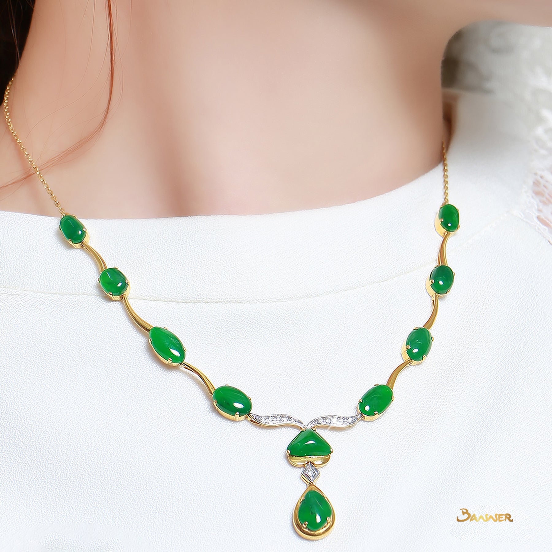 Green Jade and Diamond Necklace