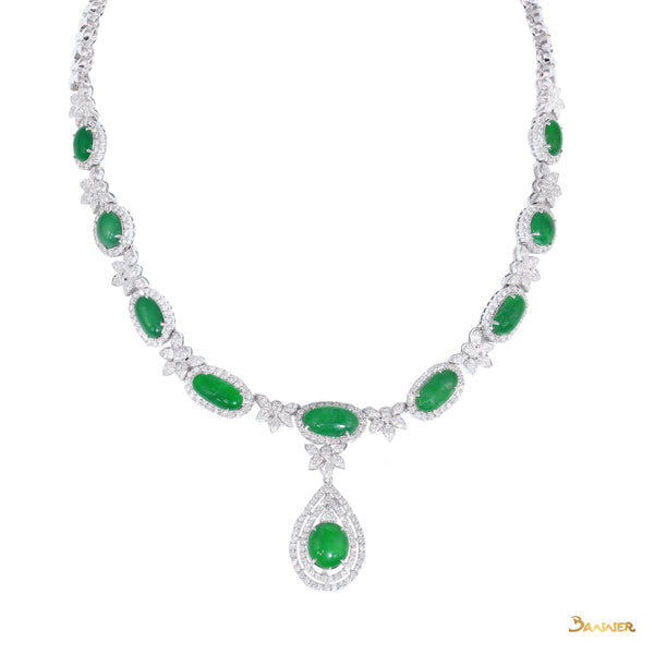 Jade and Diamond Elegant Floral 2-Way Necklace