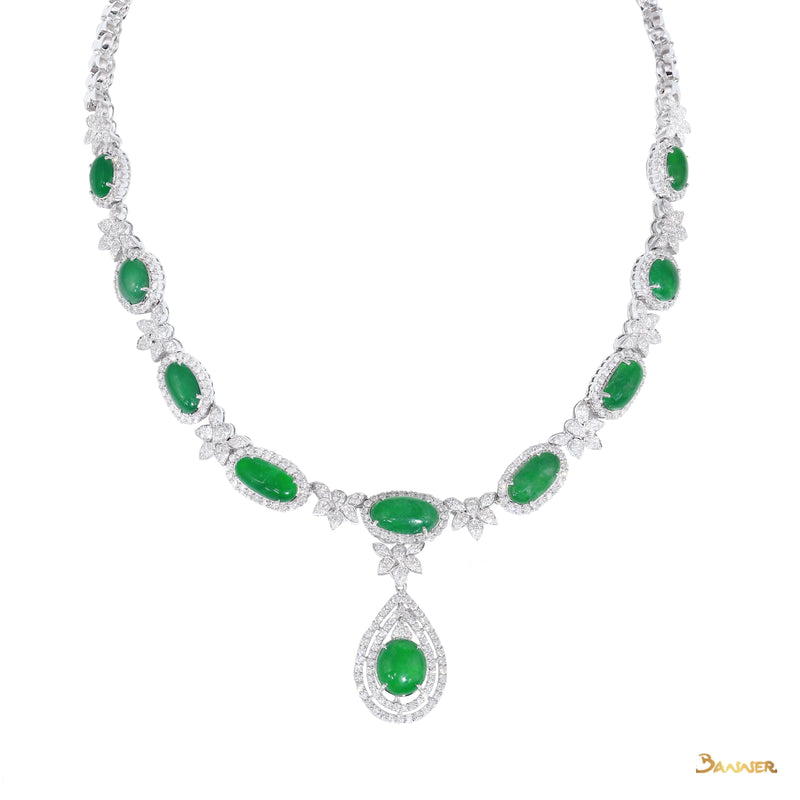Jade and Diamond Elegant Floral 2-Way Necklace