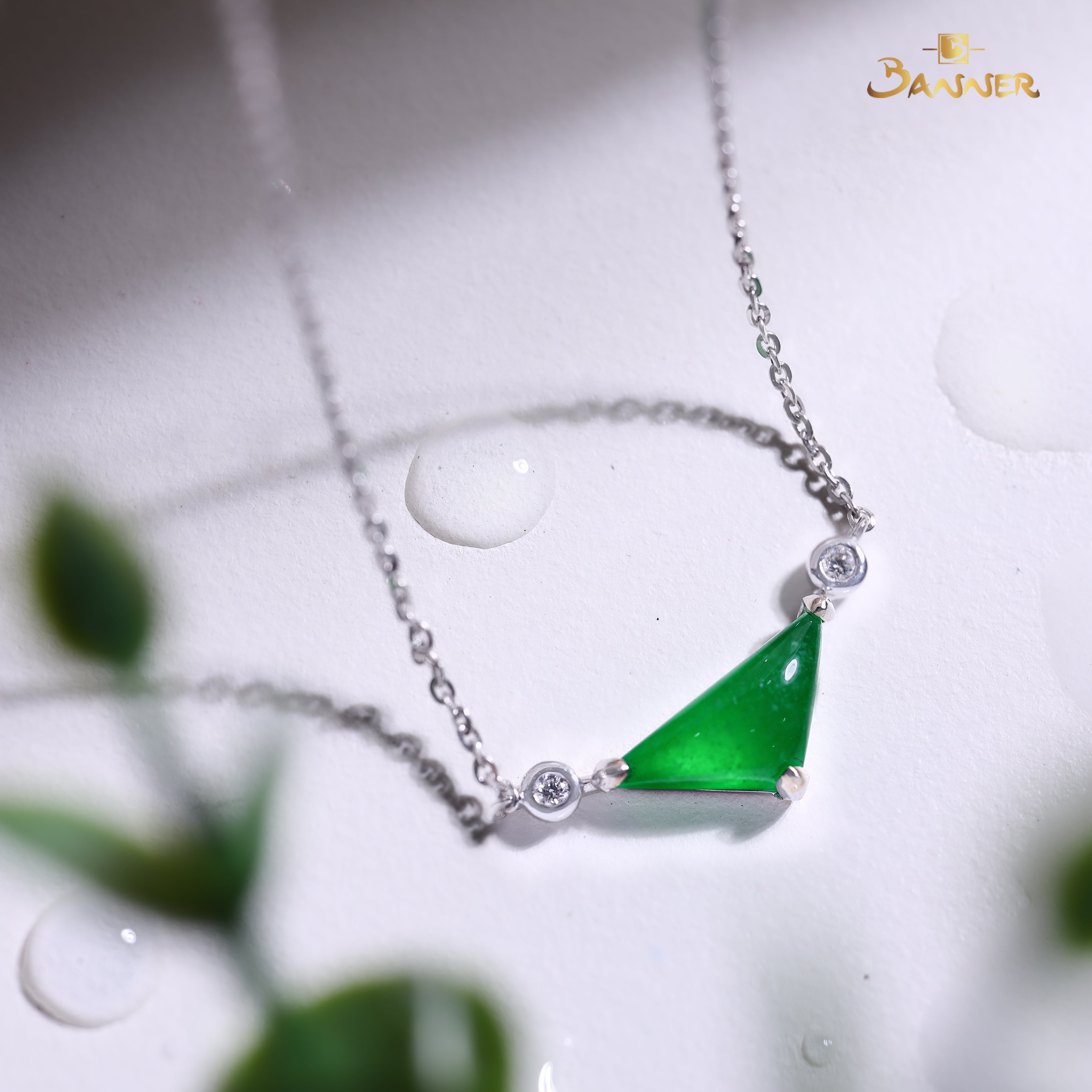 Triangle Jade and Diamond Necklace