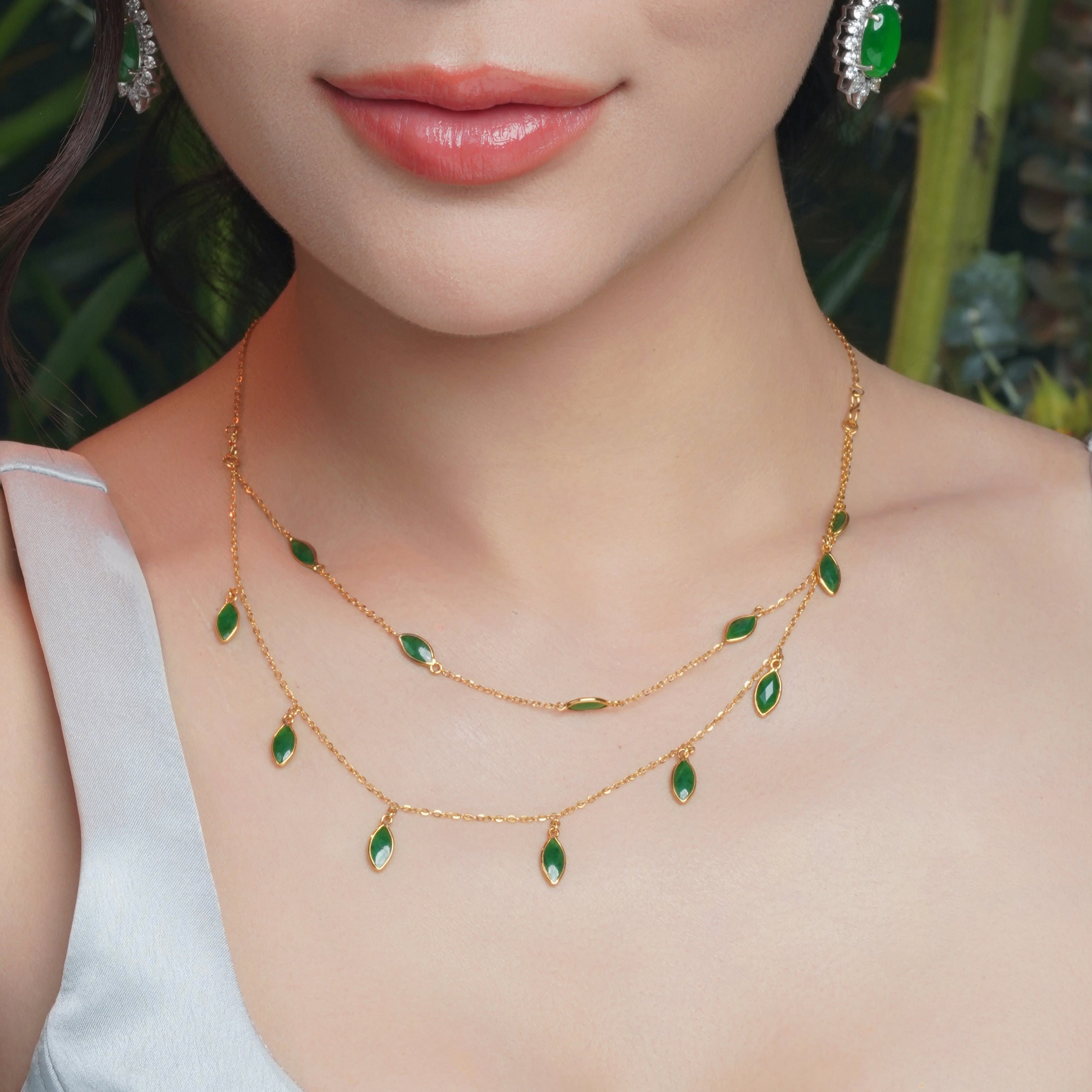 Green Jade Leaf Layered Necklace