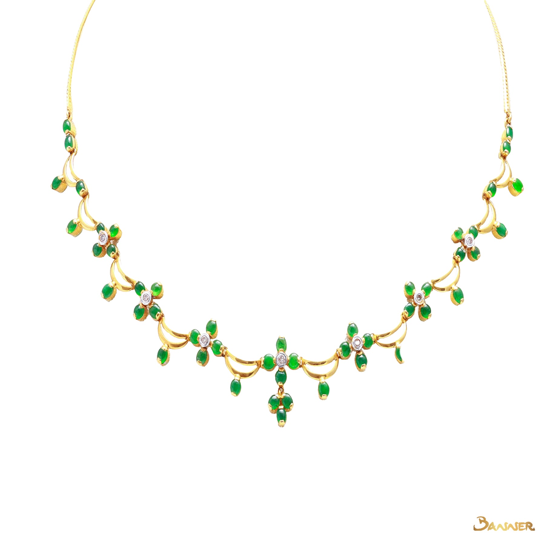 Apple Green Jade and Diamond Pan-Khat Necklace