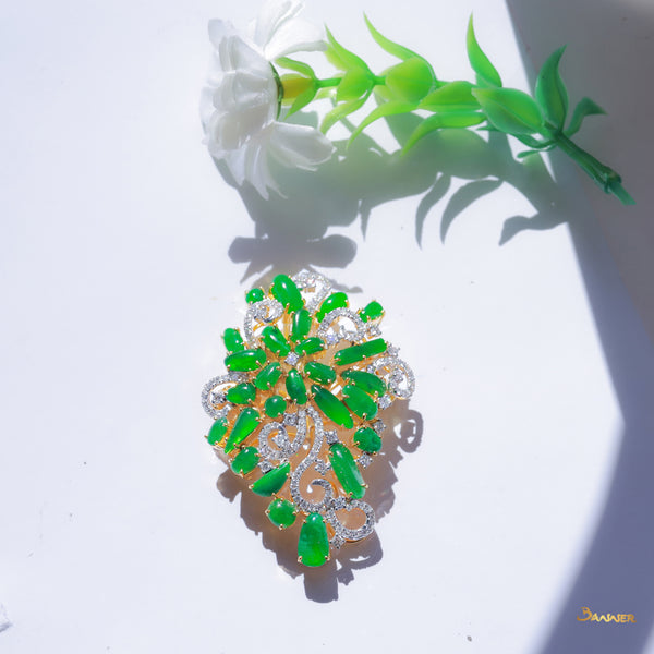 Jade and Diamond Floral Pendant / Brooch