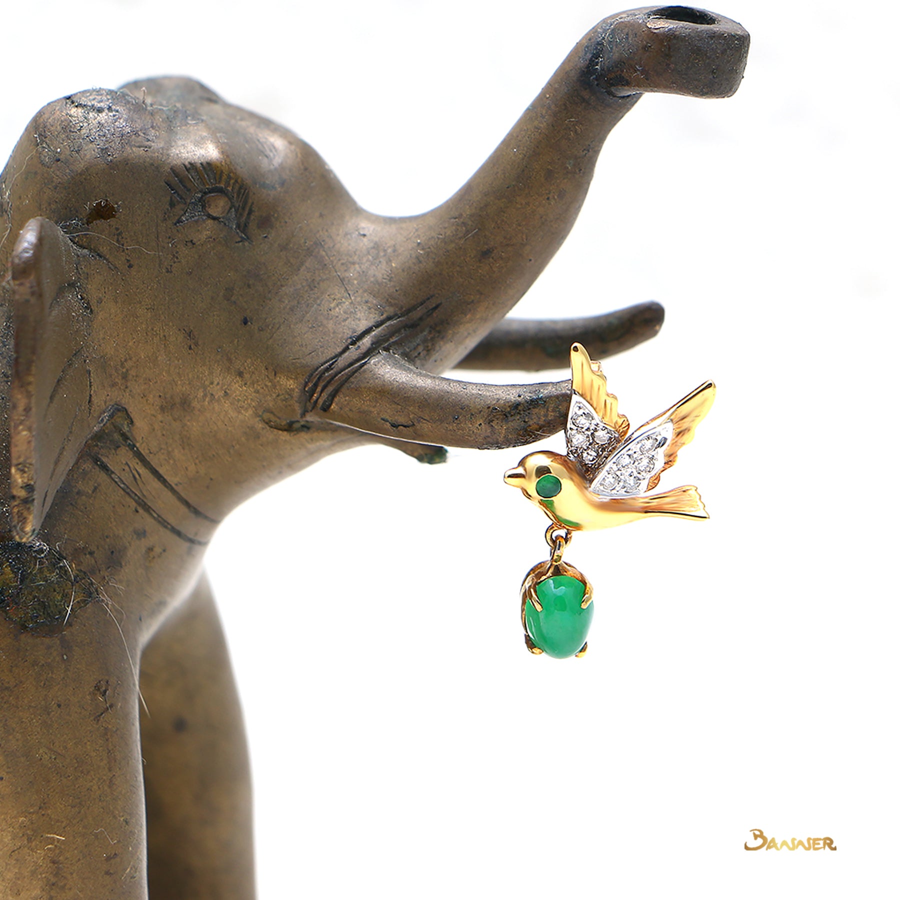 Jade and Diamond Bird Pendant