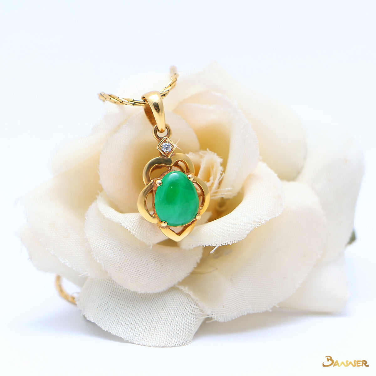 Jade and Diamond Floral Pendant