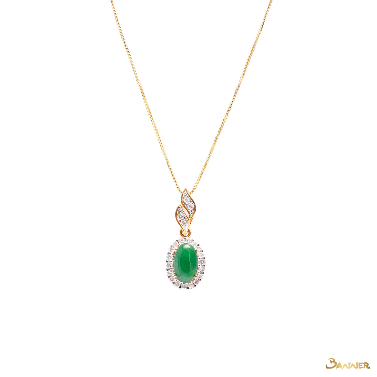 Green Jade and Diamond Halo Pendant