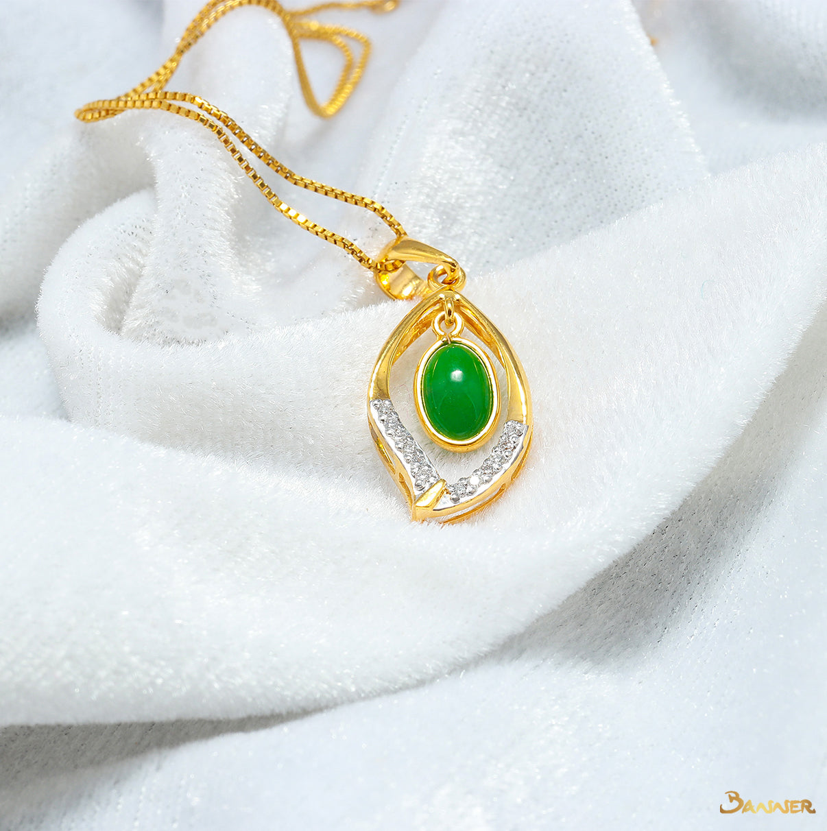 Jade and Diamond Rain-drop Pendant