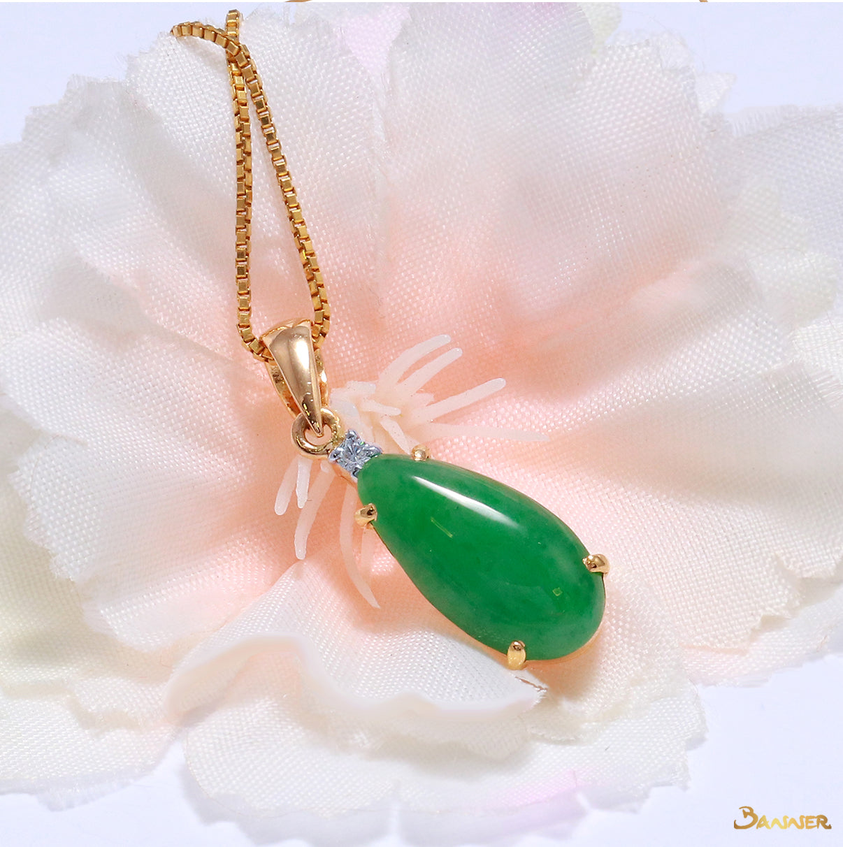 Jade and Diamond Rain-drop Pendant