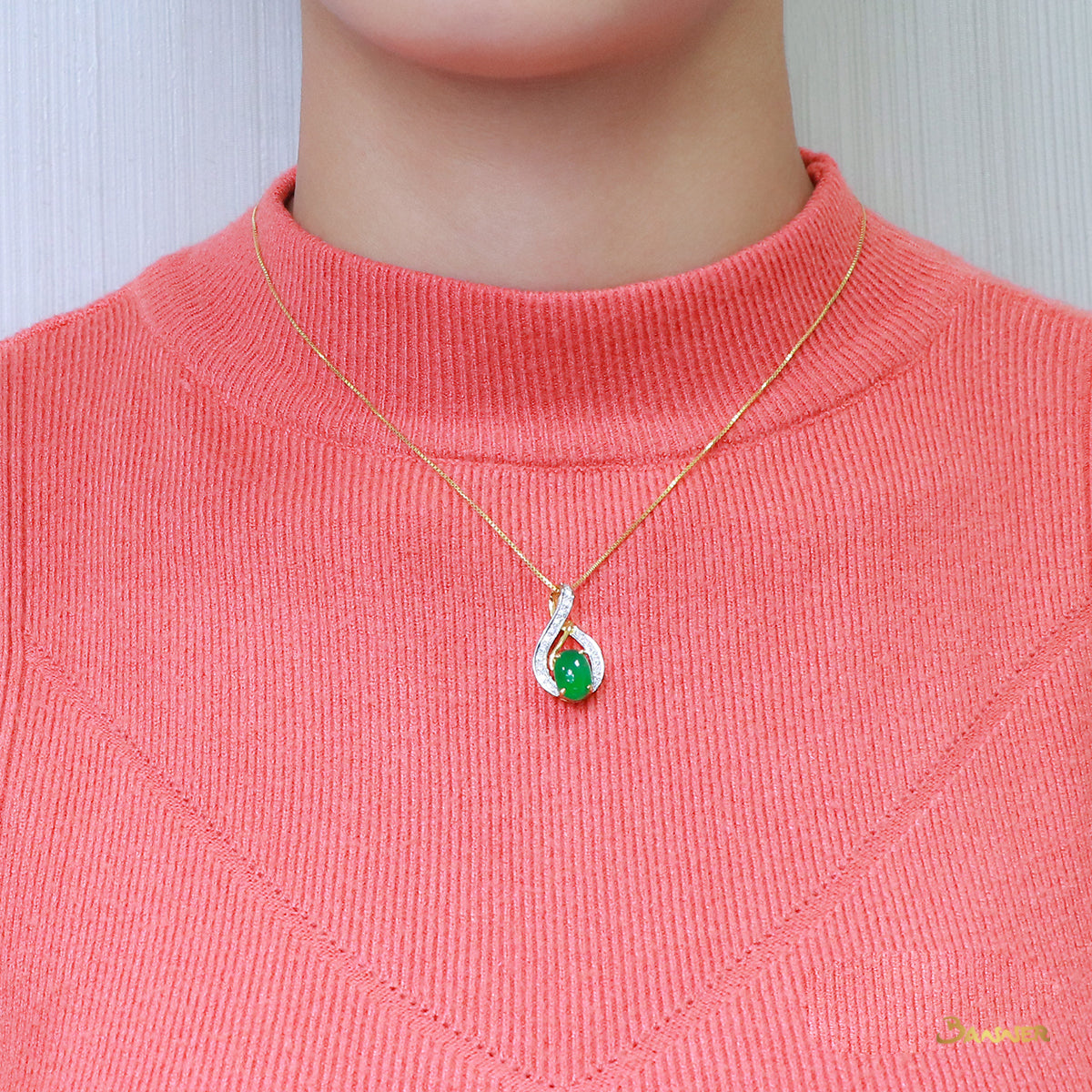 Jade and Diamond Rain-drop Pendant