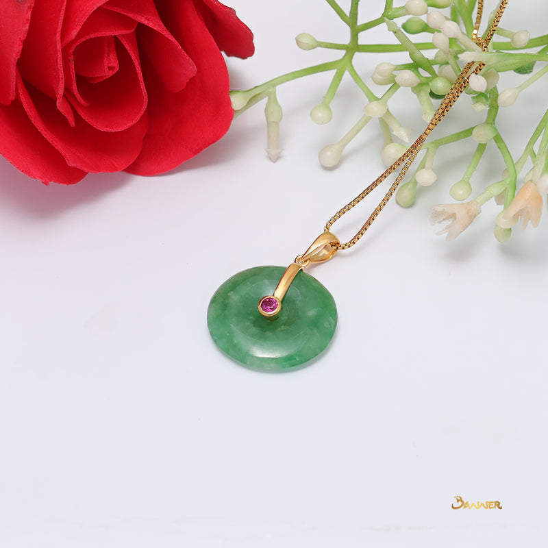 Apple Green Jade Circle and Ruby 1 pc Pendant