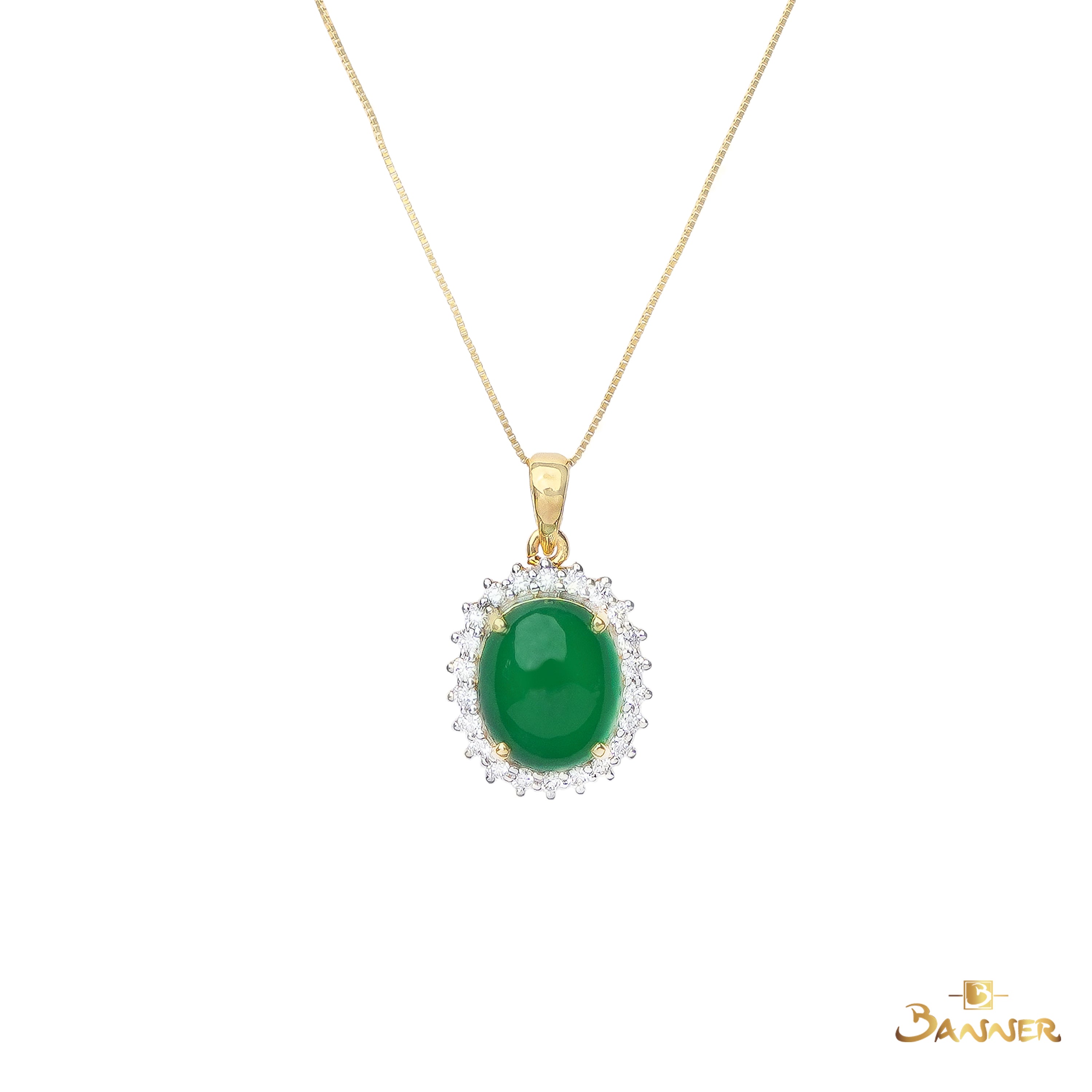 Jade and Diamond Sunflower Halo Pendant