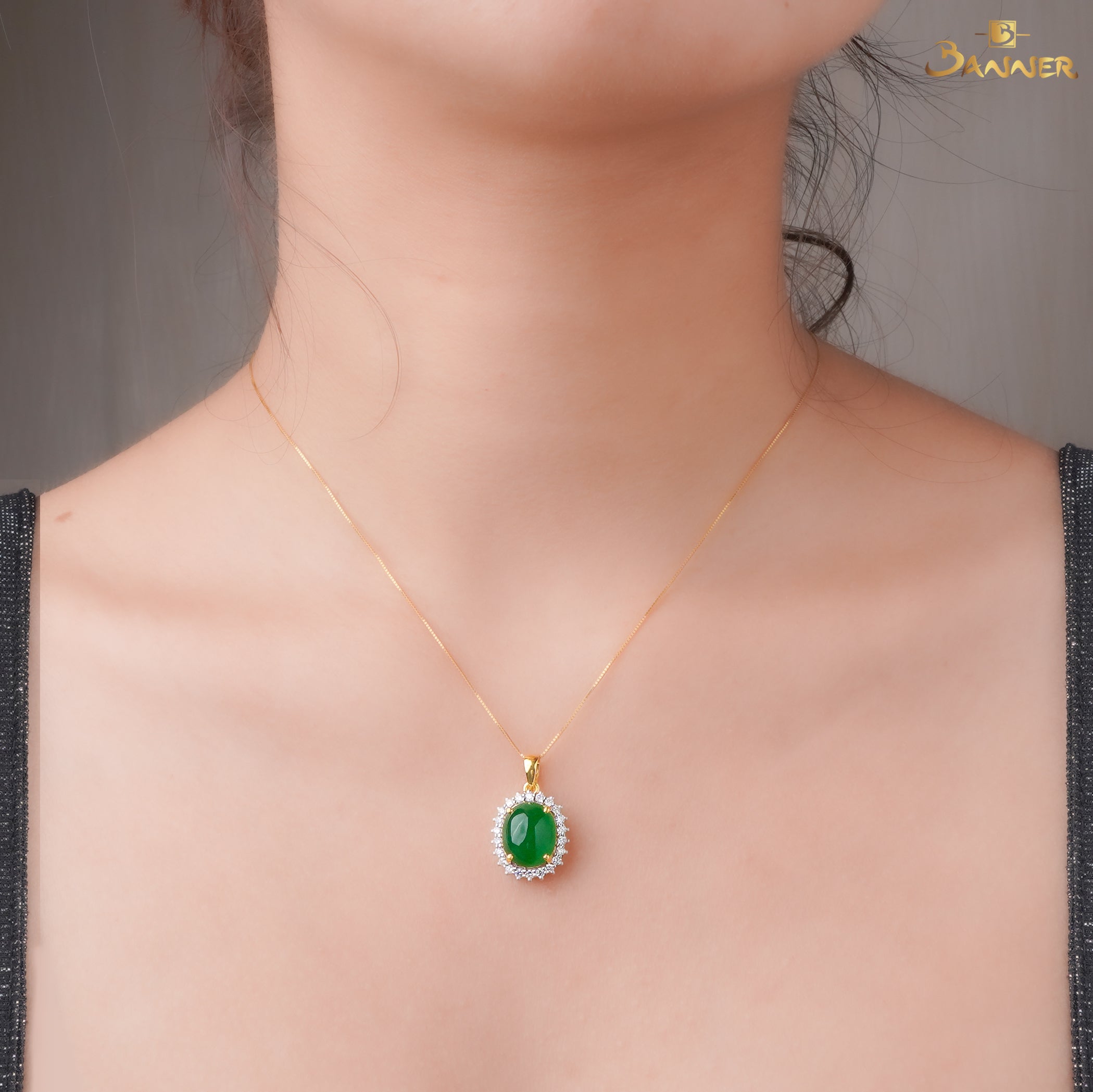Jade and Diamond Sunflower Halo Pendant