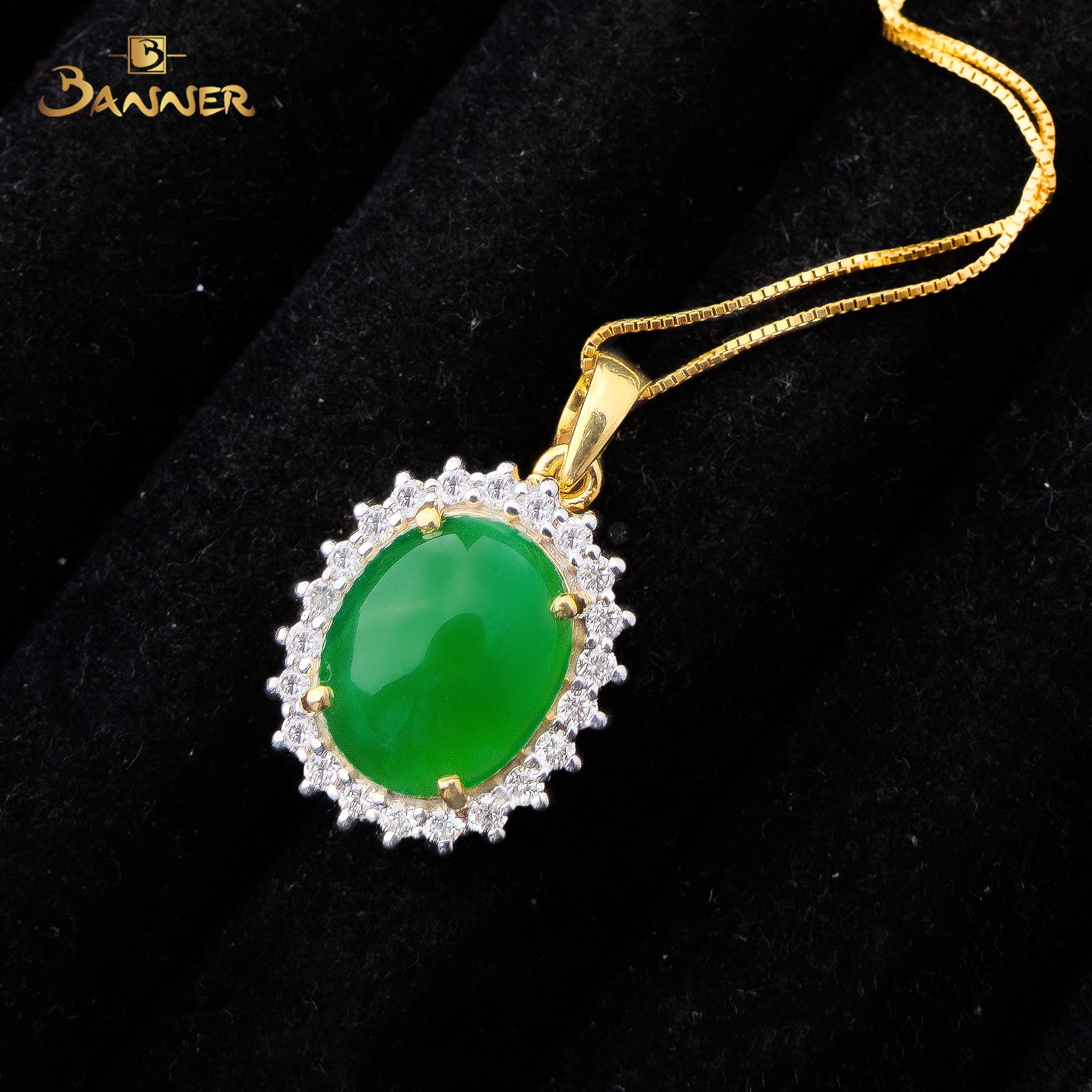 Jade and Diamond Sunflower Halo Pendant