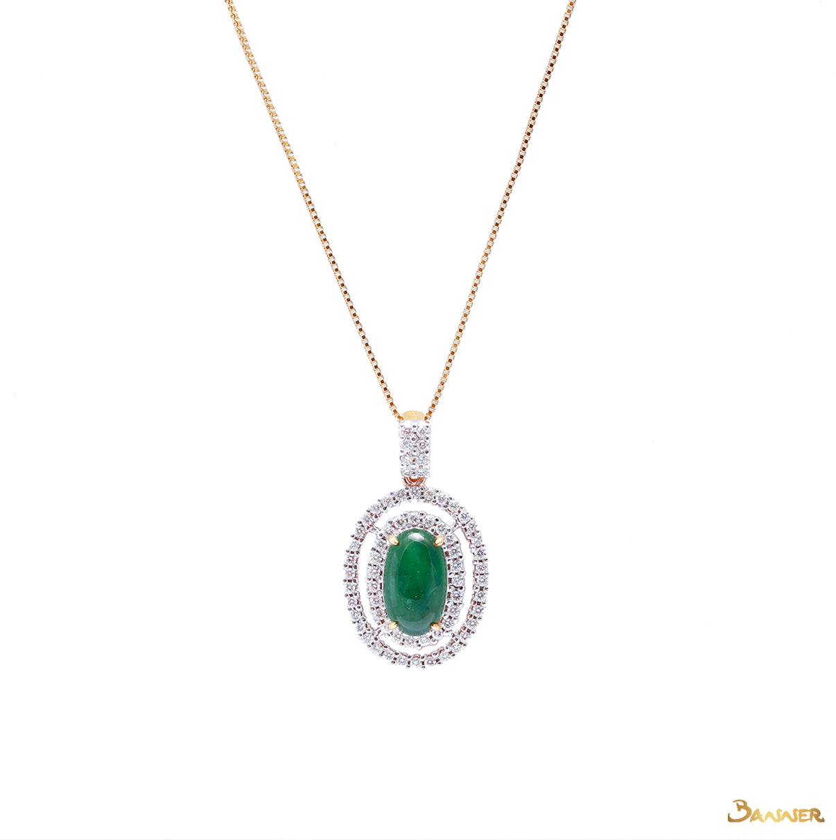 Green Jade and Diamond Double Halo Pendant