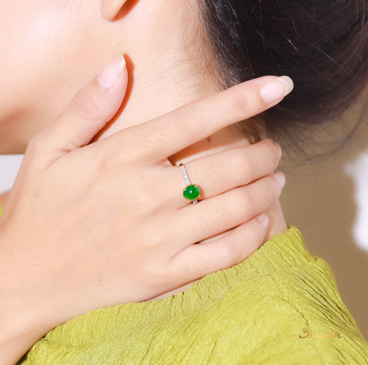 Jade and Diamond Pave Setting Ring