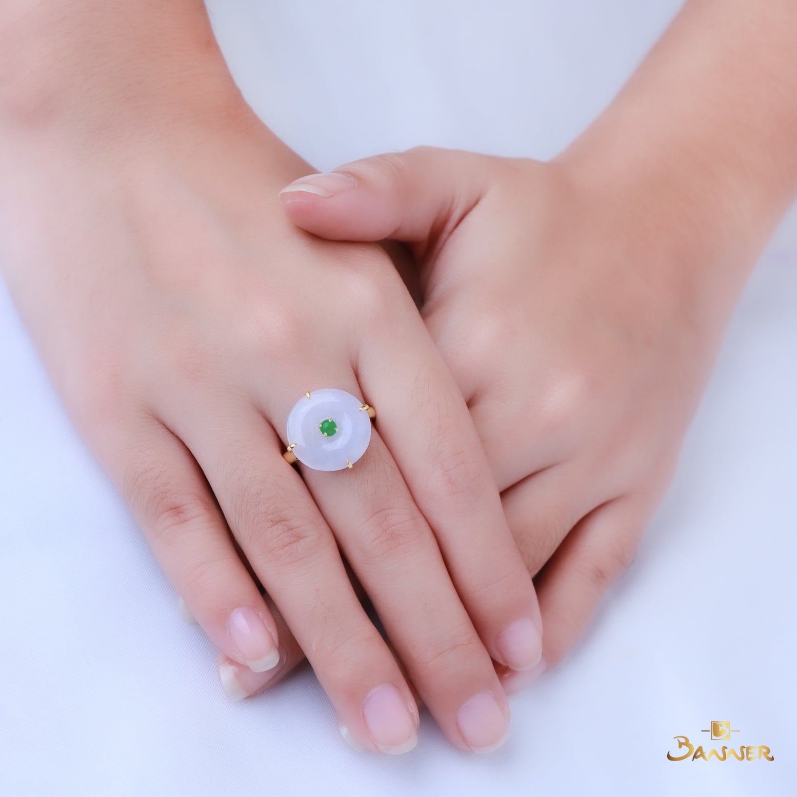 Lavender Jade Circle and Green Jade Circle Ring