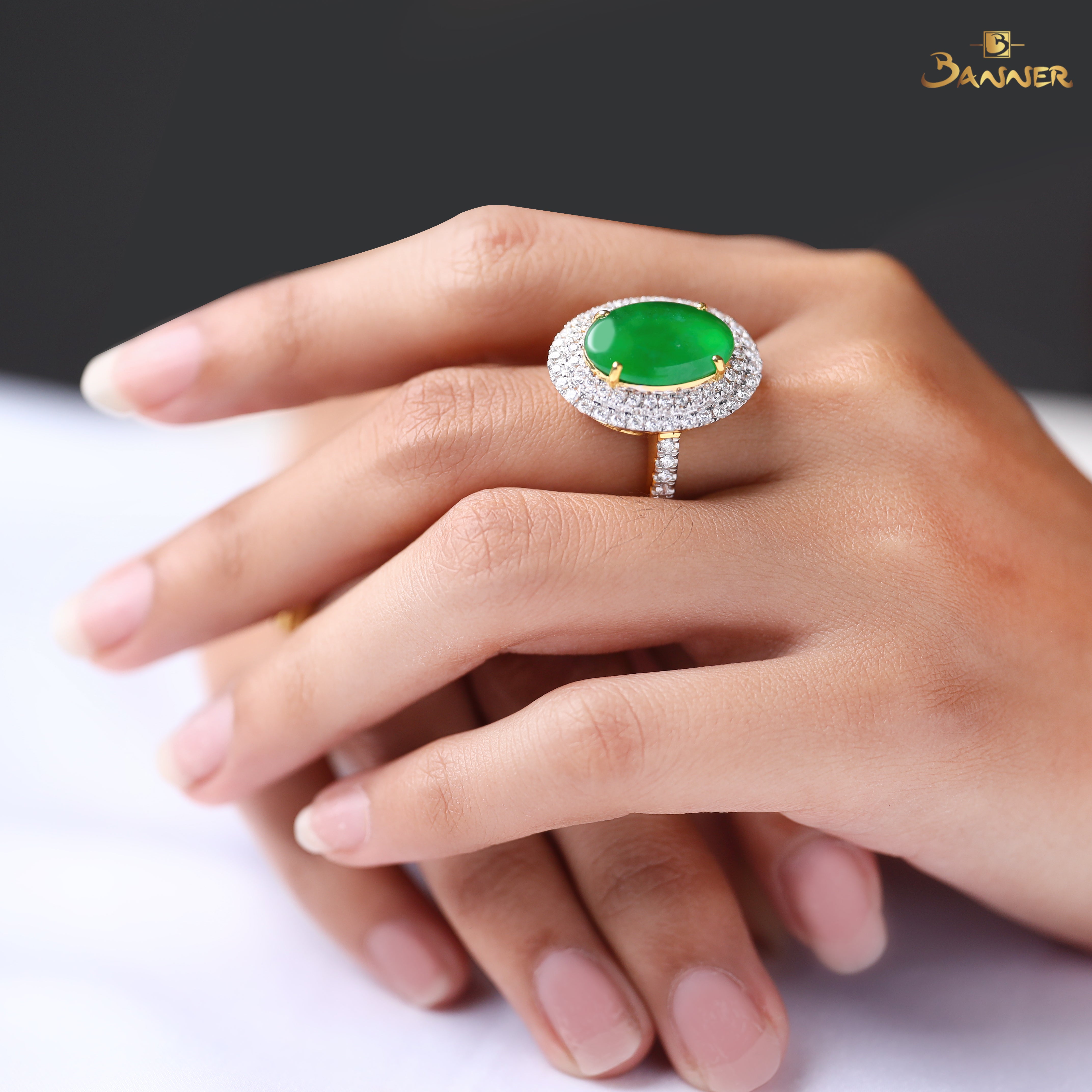 Jade and Diamond Double Halo Ring