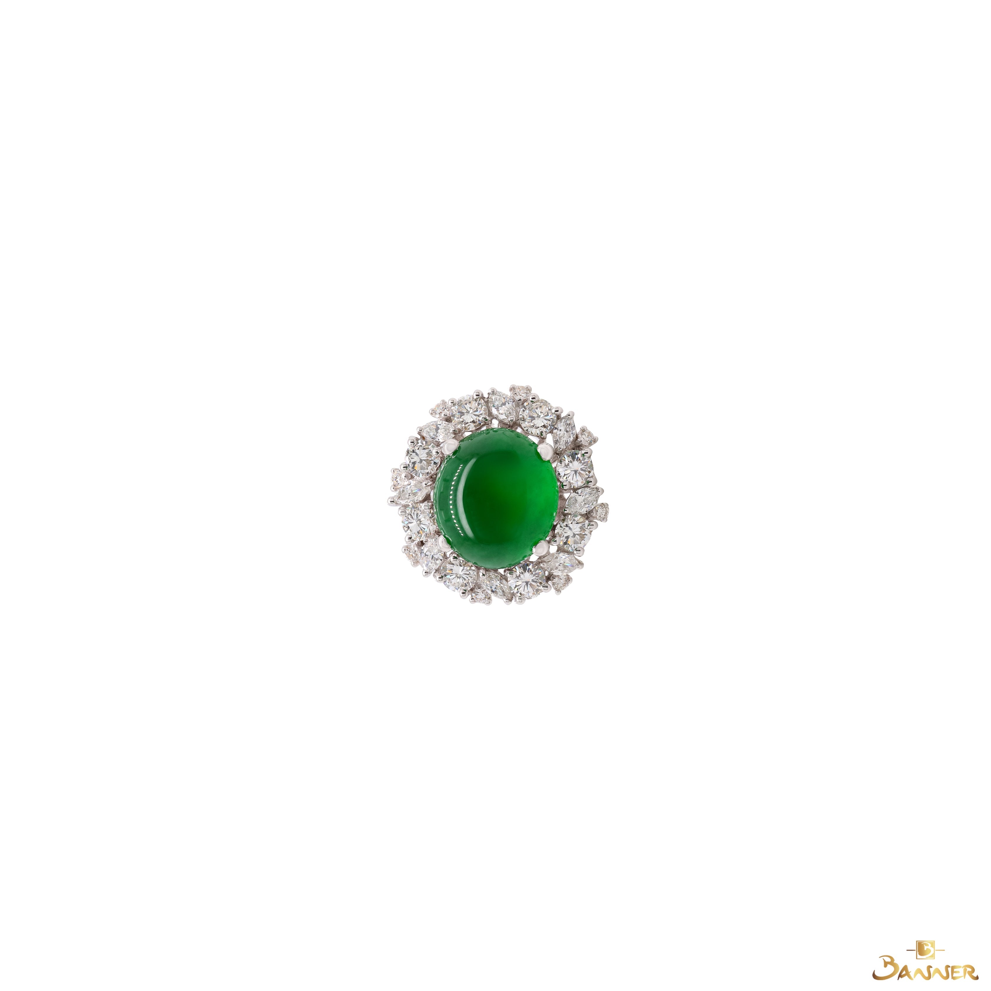 Jade and Diamond Floral Ring