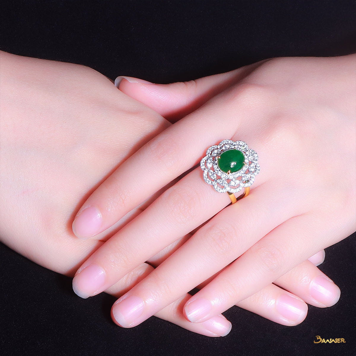 Jade and Diamond Floral Ring