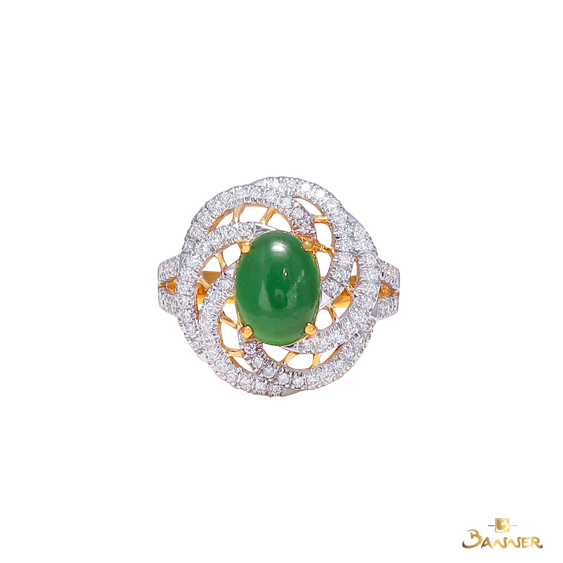 Imperial Green Jade and Diamond Floral Ring