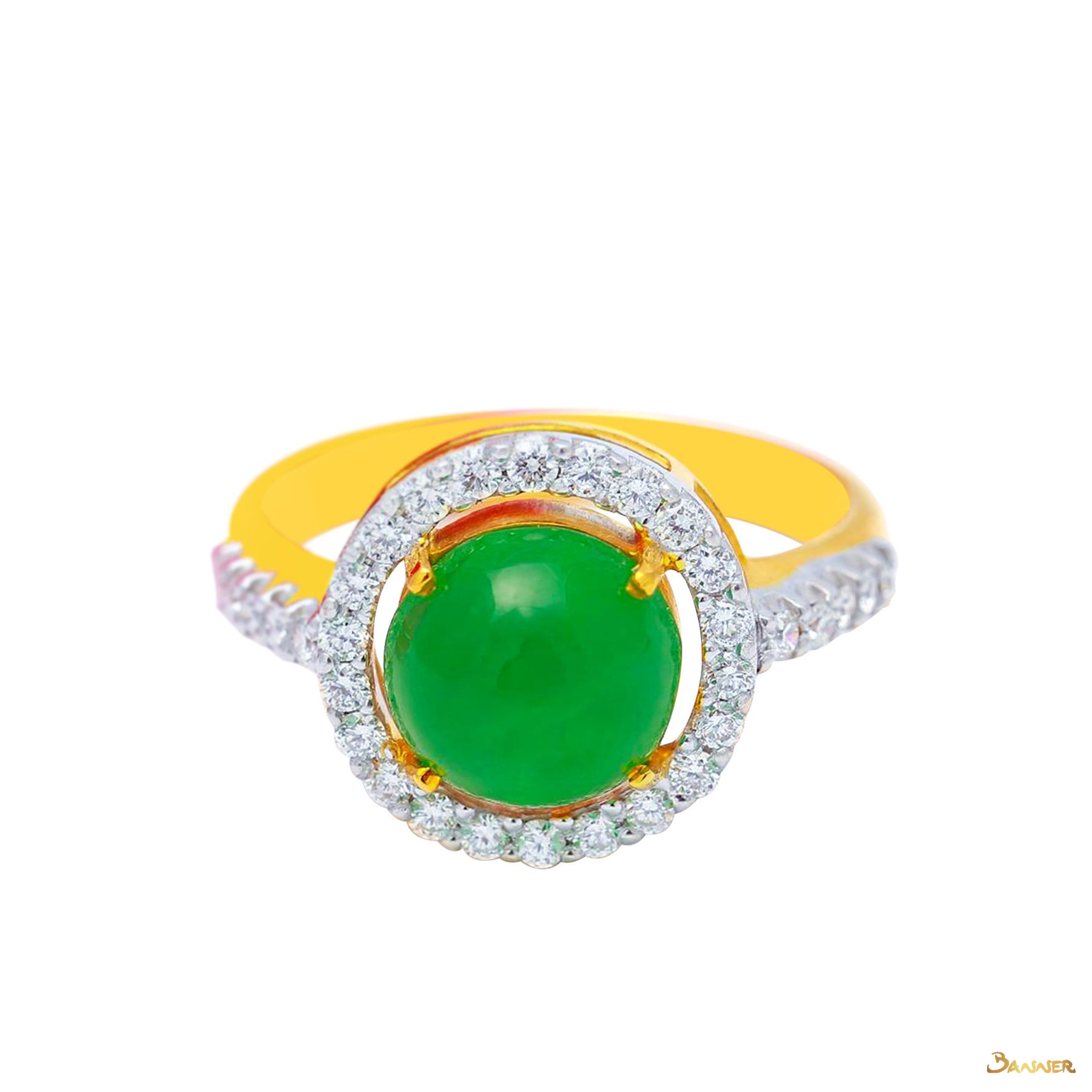 Apple Green Jade and Diamond Halo Ring