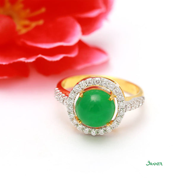 Apple Green Jade and Diamond Halo Ring