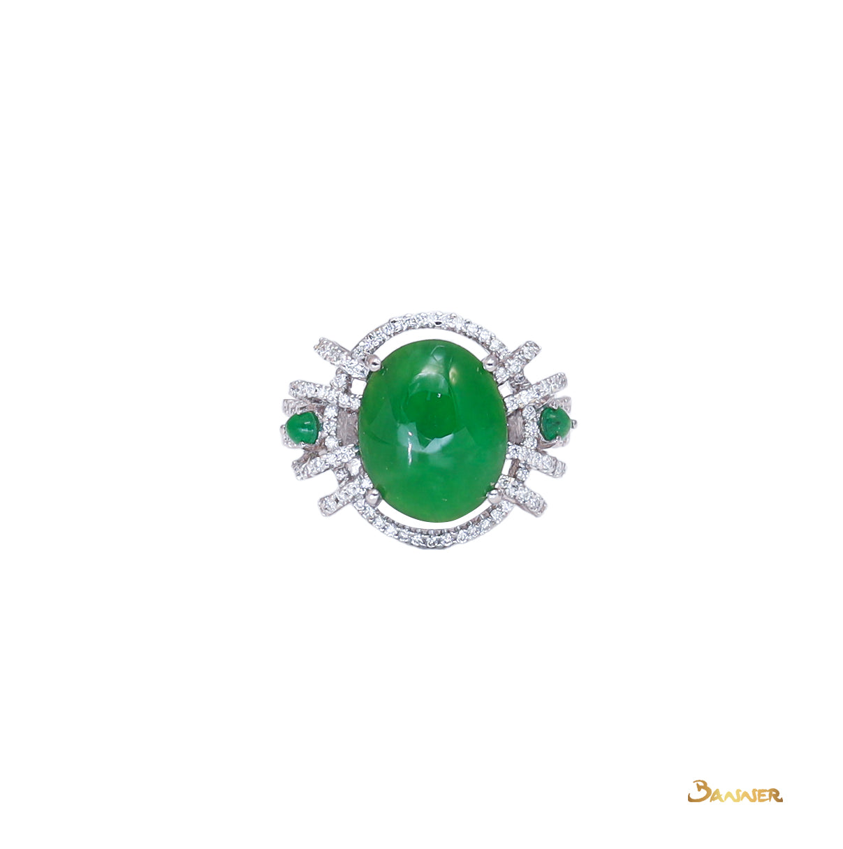 Imperial Green Jade and Diamond Ring