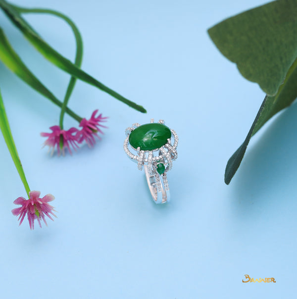 Imperial Green Jade and Diamond Ring