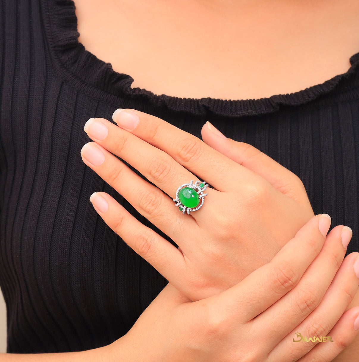 Imperial Green Jade and Diamond Ring