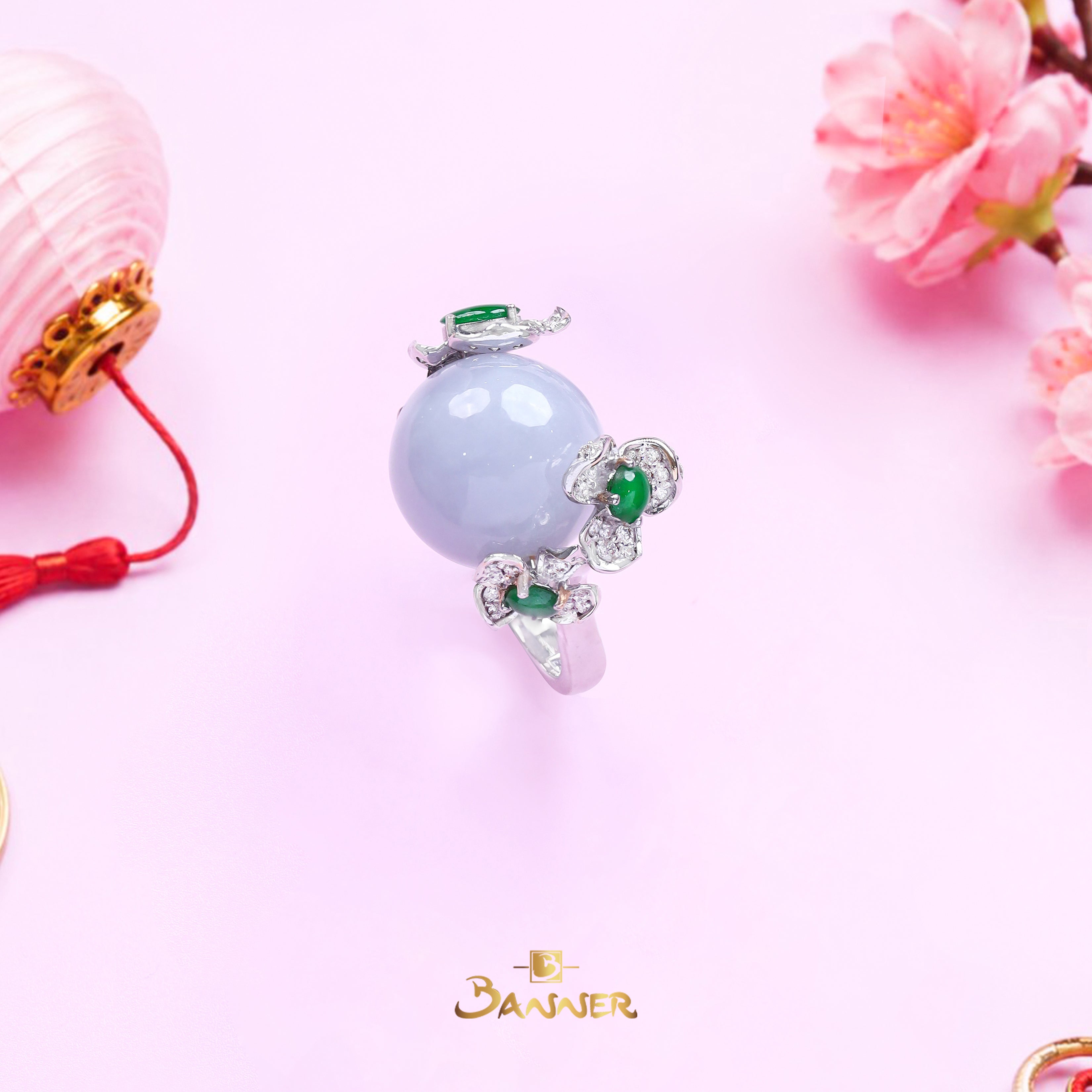 Lavender Jade , Green Jade and Diamond Orchid Ring