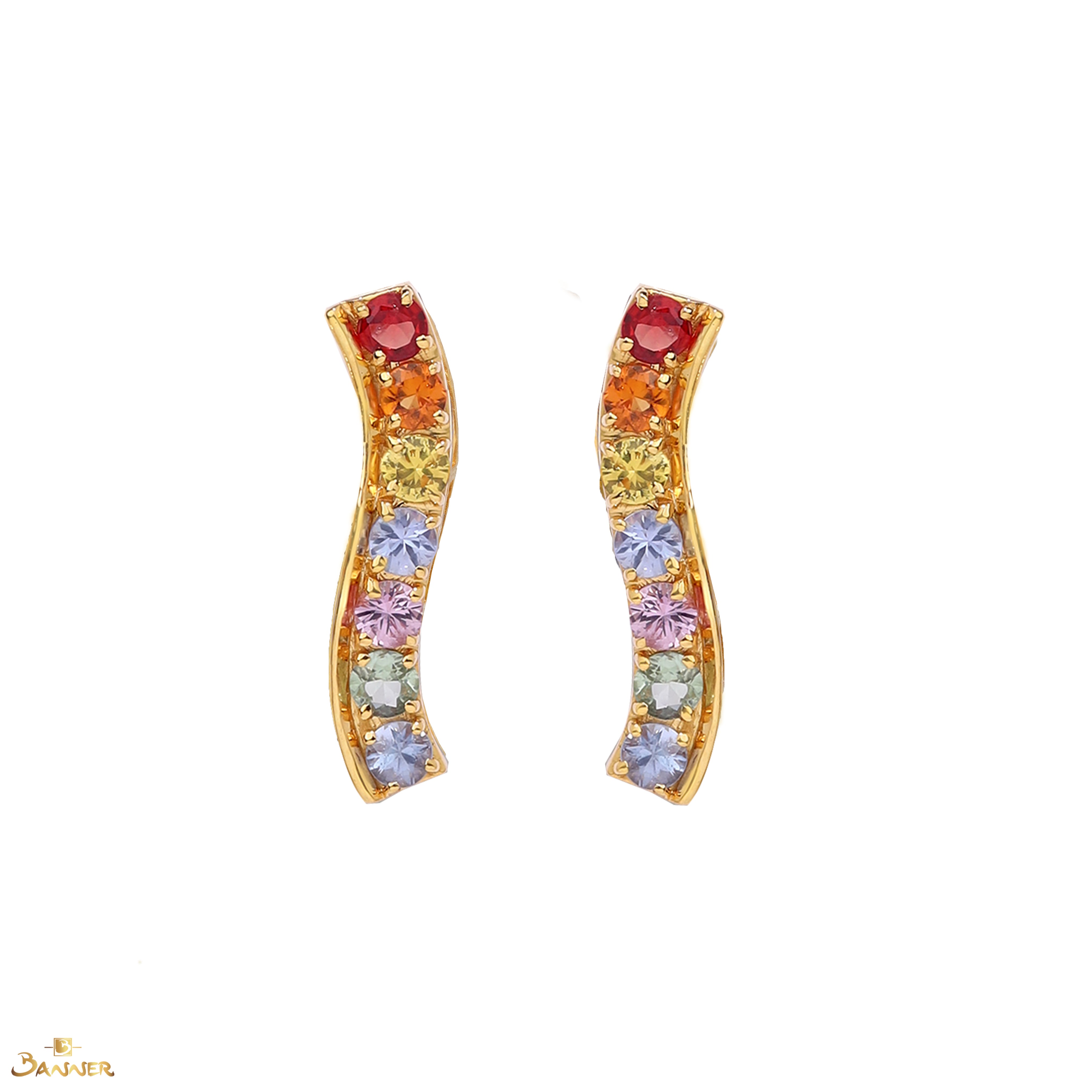 Multi-colored Sapphire Wave Earrings
